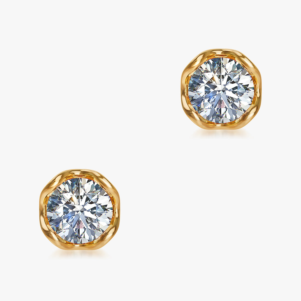 J'EVAR 18KT Yellow Gold Lotus Petals ALTR Lab Grown Diamond Earrings Front View | 2.00 CT