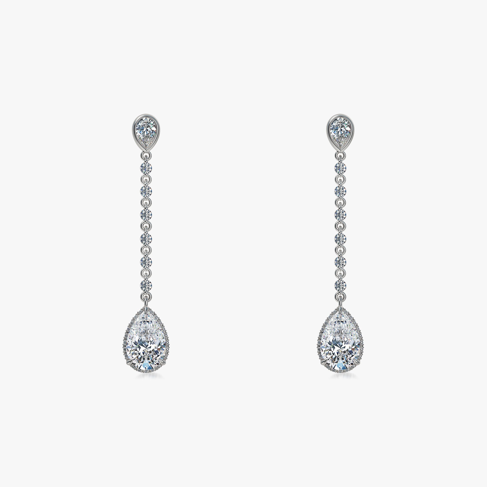 J'EVAR 18KT White Gold Invisible Halo ALTR Lab Grown Pear Diamond Dangle Earrings Back View