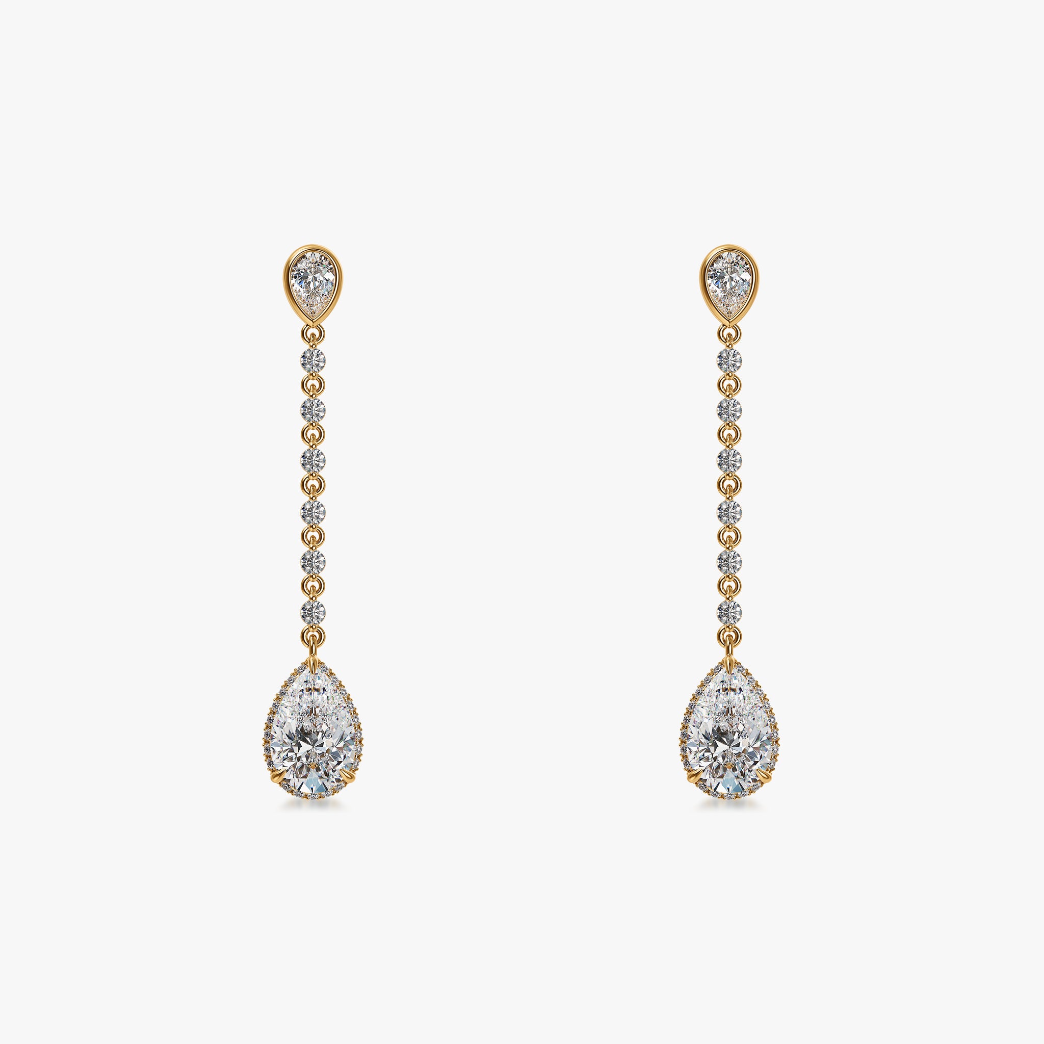 J'EVAR 18KT Yellow Gold Invisible Halo ALTR Lab Grown Pear Diamond Dangle Earrings Back View