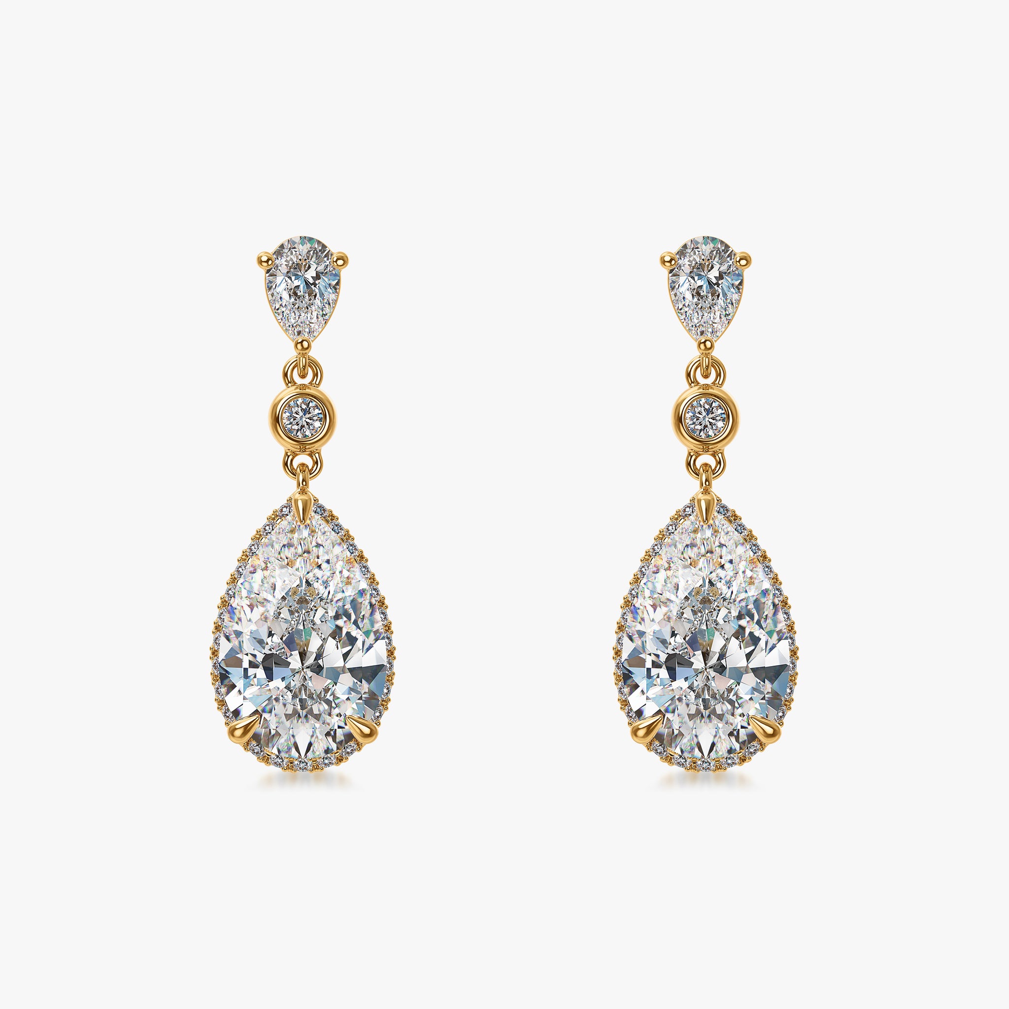 J'EVAR 18KT Yellow Gold Invisible Halo ALTR Lab Grown Pear Diamond Drop Earrings Back View