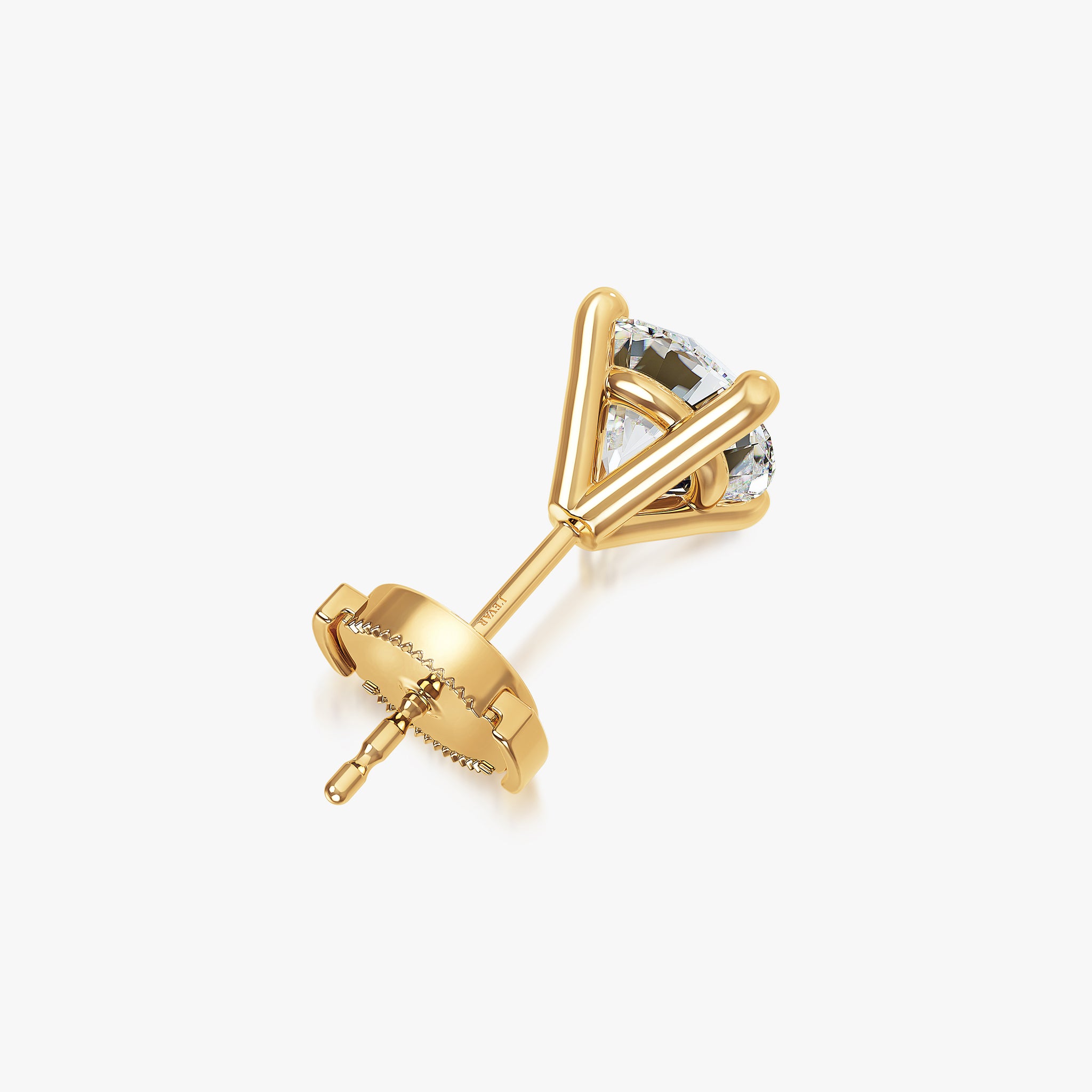 J'EVAR 18KT Yellow Gold ALTR Lab Grown Diamond Single Stud Earring with Guardian Backs Back View