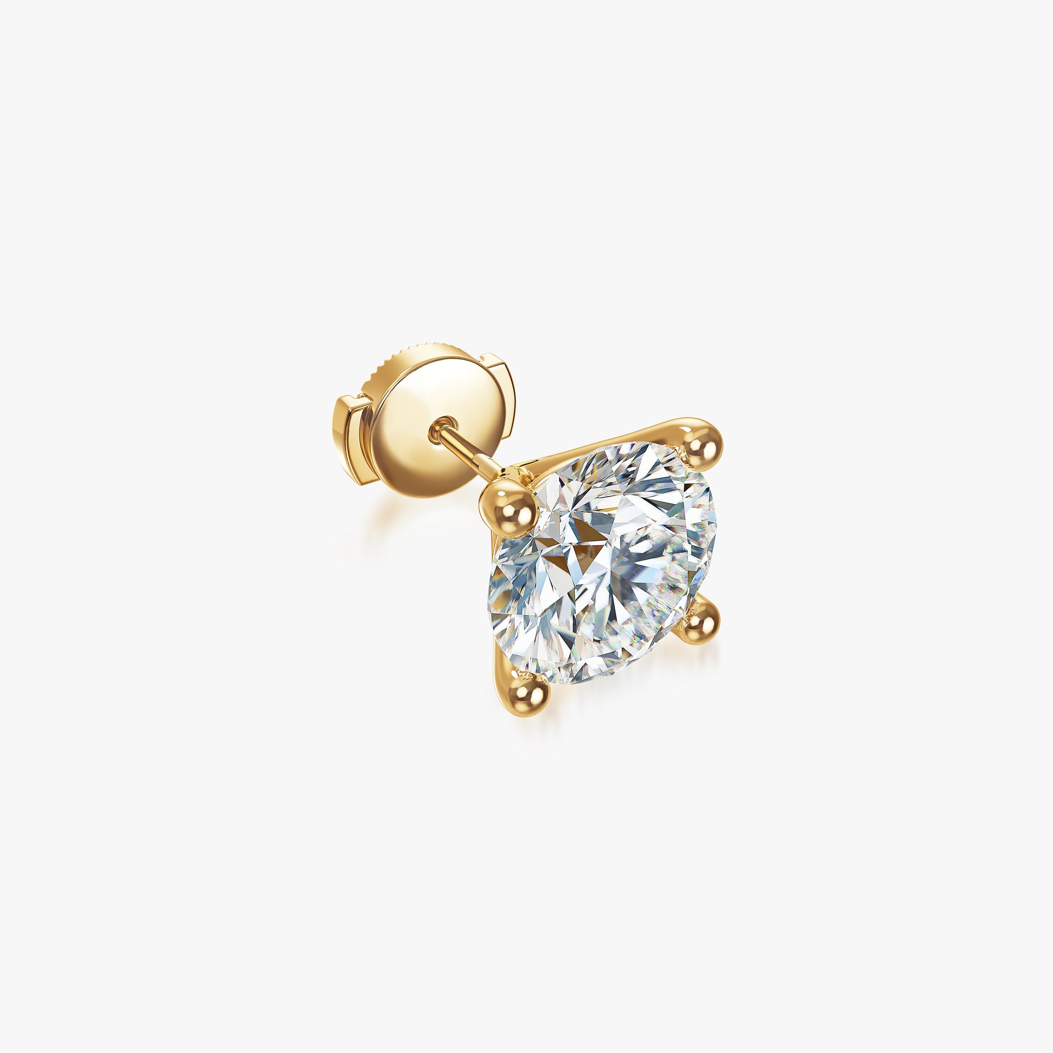 J'EVAR 18KT Yellow Gold ALTR Lab Grown Diamond Single Stud Earring with Guardian Backs Perspective View