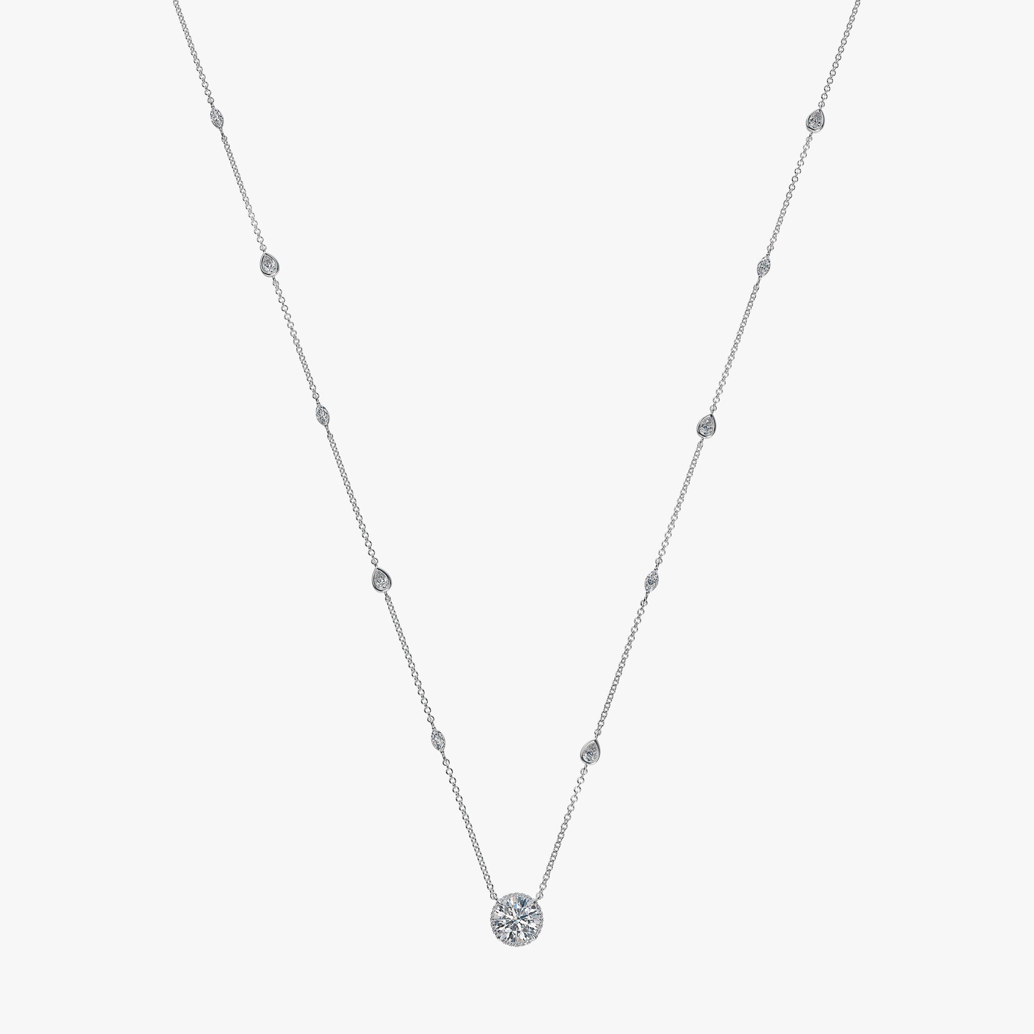 J'EVAR 18KT White Gold By the Yard Invisible Halo ALTR Lab Grown Diamond Necklace Lock View
