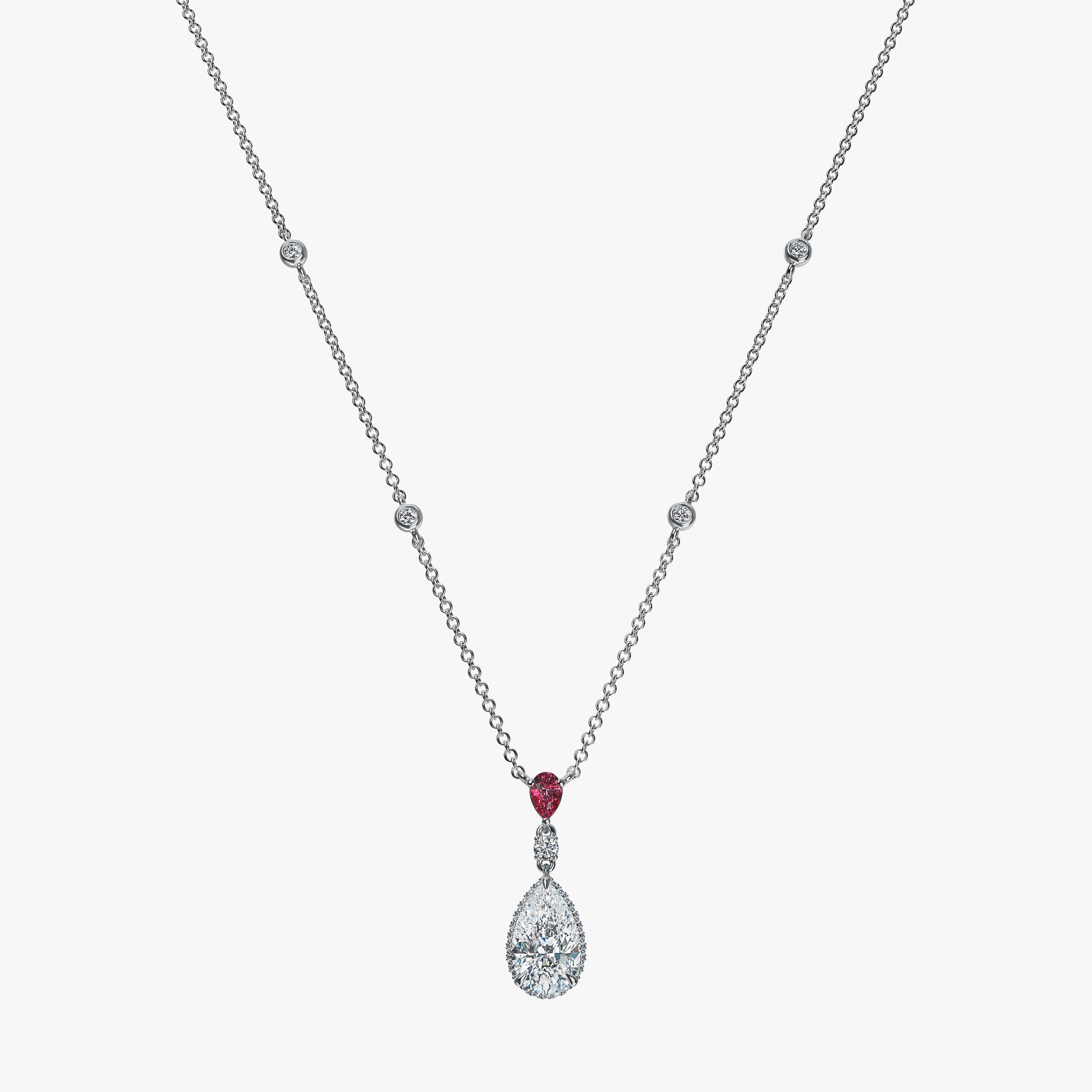 J'EVAR 18KT White Gold By the Yard Invisible Halo ALTR Lab Grown Pink Pear Diamond Necklace Back View