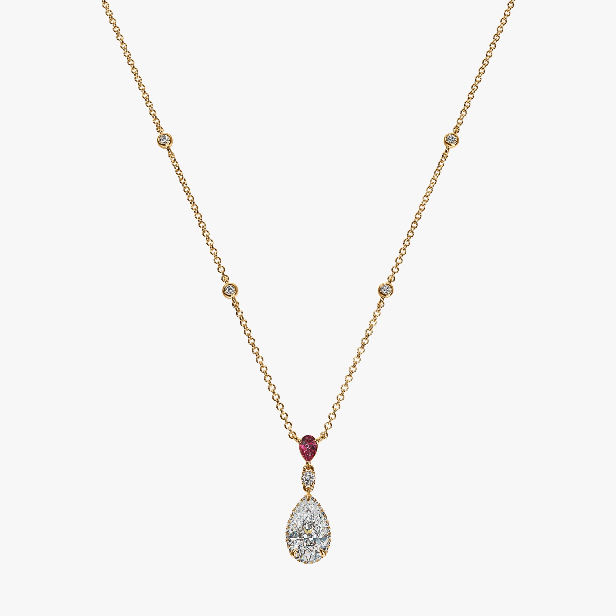 J'EVAR 18KT Yellow Gold By the Yard Invisible Halo ALTR Lab Grown Pink Pear Diamond Necklace Lock View
