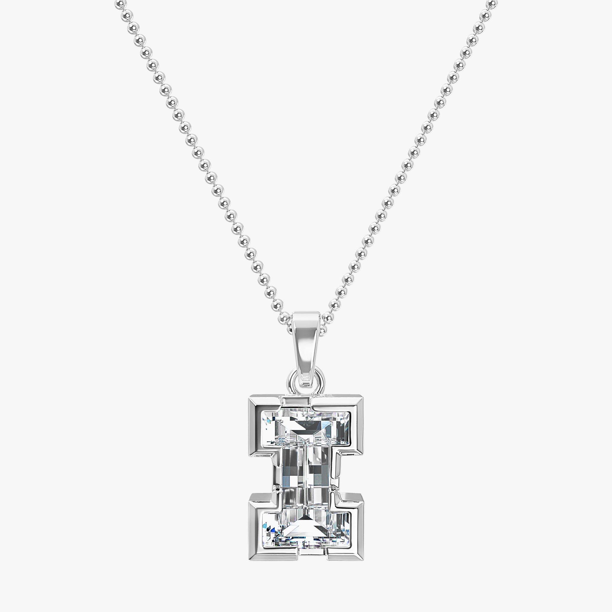 TYPE by J'EVAR 9MM I SOLITAIRE DIAMOND INITIAL PENDANT 18K White Gold ALTR Lab Grown Diamond Front View