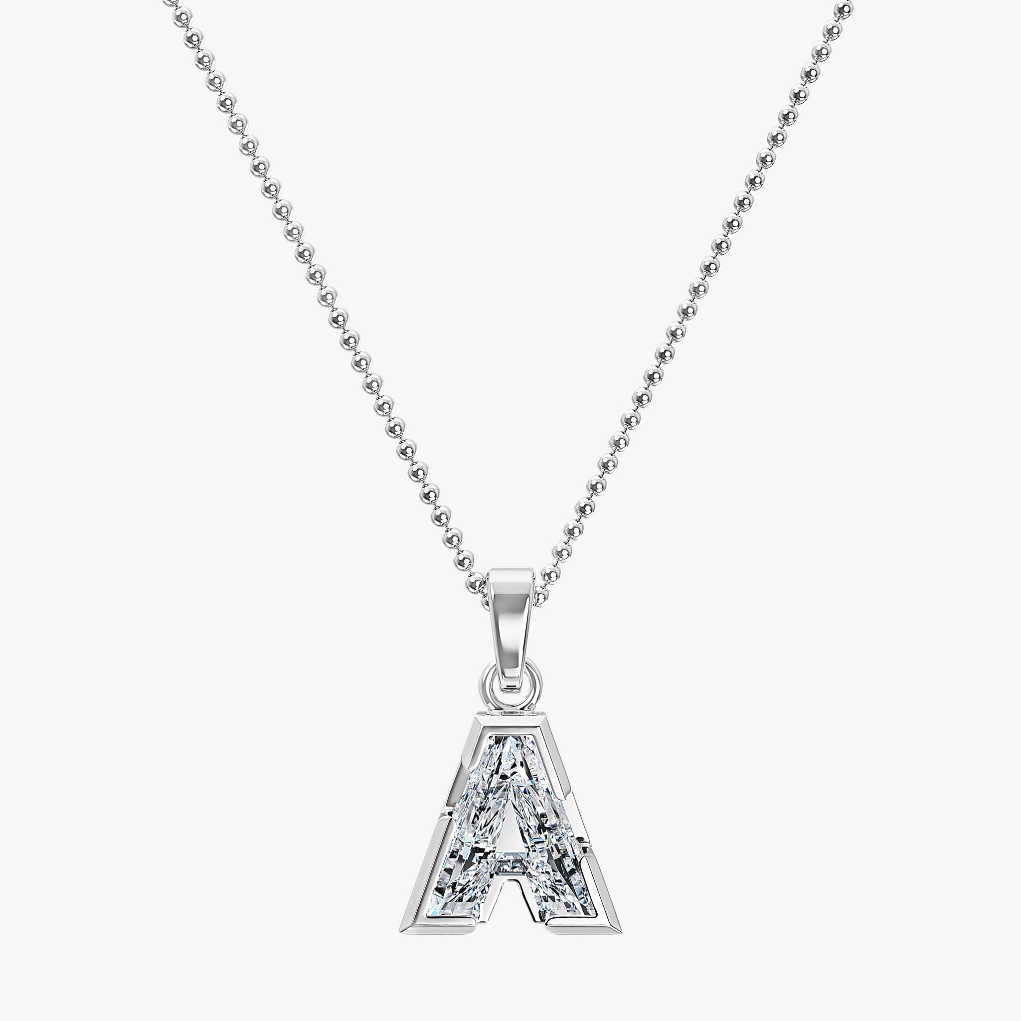 TYPE by J'EVAR 7MM LETTER A SOLITAIRE DIAMOND INITIAL PENDANT 18K White Gold ALTR Lab Grown Diamond Front View