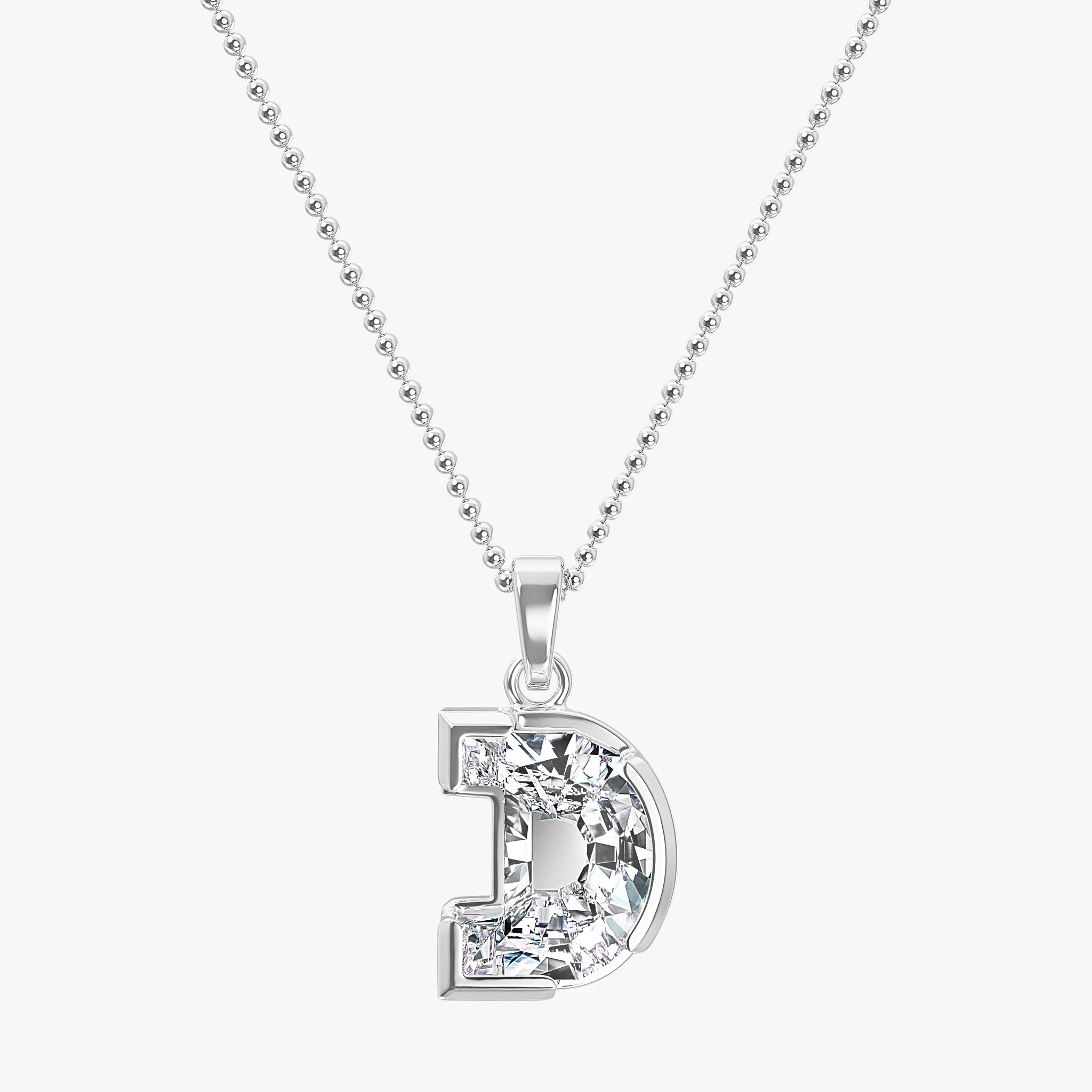 TYPE by J'EVAR 9MM D SOLITAIRE DIAMOND INITIAL PENDANT 18K White Gold ALTR Lab Grown Diamond Front View