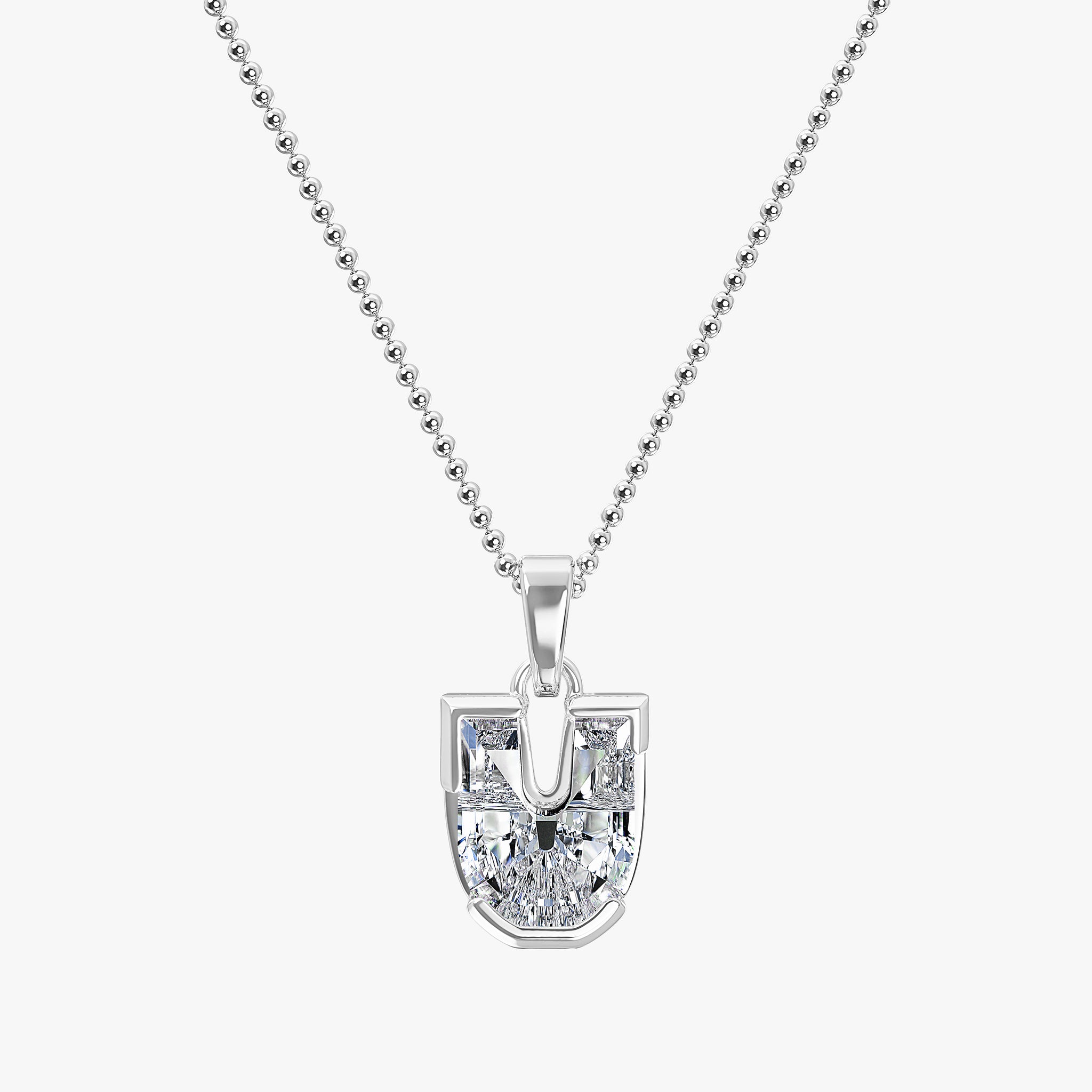 TYPE by J'EVAR 7MM LETTER U SOLITAIRE DIAMOND INITIAL PENDANT 18K White Gold ALTR Lab Grown Diamond Front View