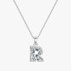 TYPE by J'EVAR 7MM LETTER R SOLITAIRE DIAMOND INITIAL PENDANT 18K White Gold ALTR Lab Grown Diamond Front View | 18 IN CHAIN / R