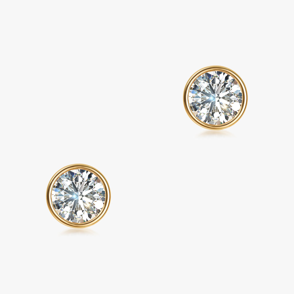 J'EVAR 18KT Yellow Gold Elements ALTR Lab Grown Diamond Bezel Stud Earrings Front View | 2.00 CT