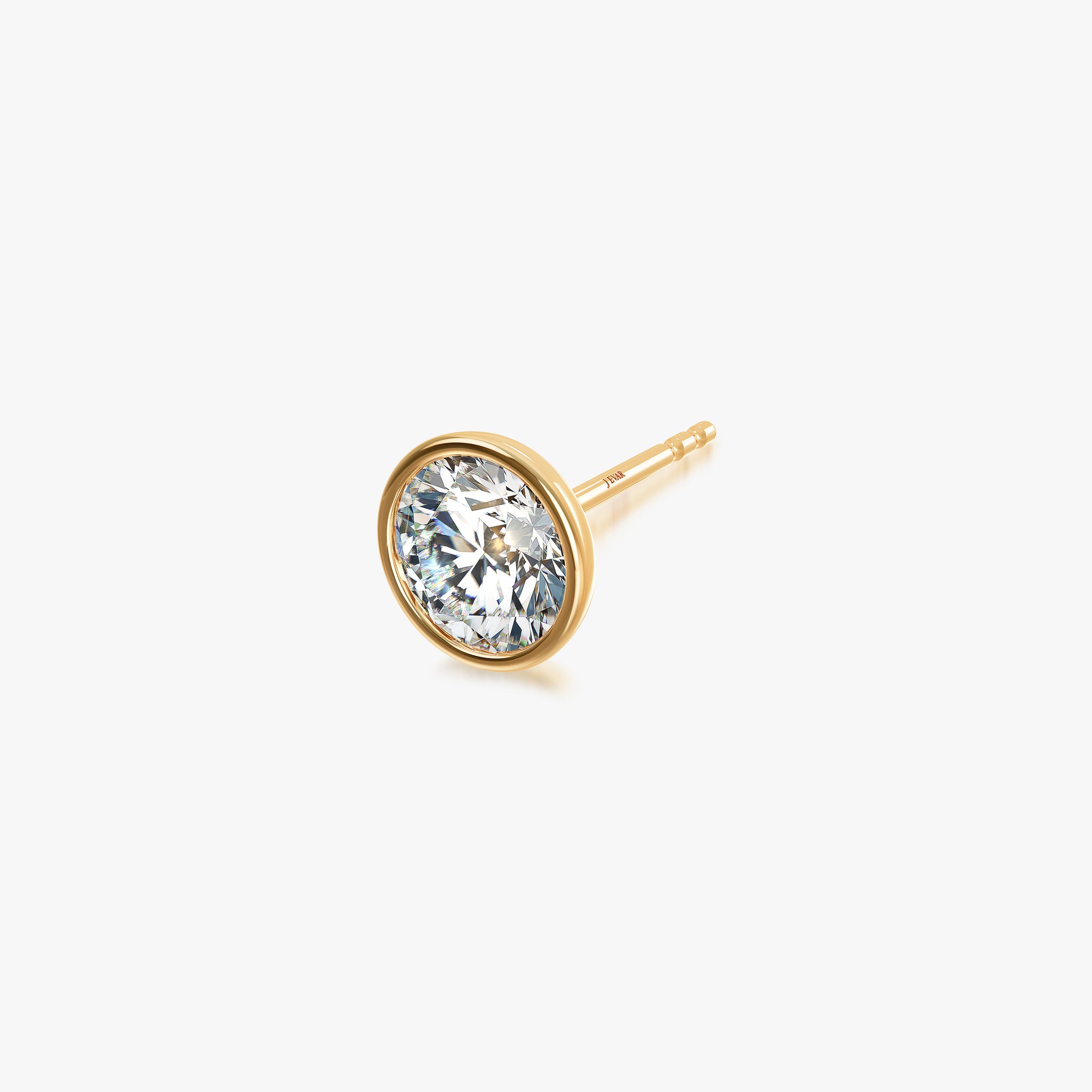 J'EVAR 18KT Yellow Gold Elements ALTR Lab Grown Diamond Bezel Stud Earrings Side Perspective View