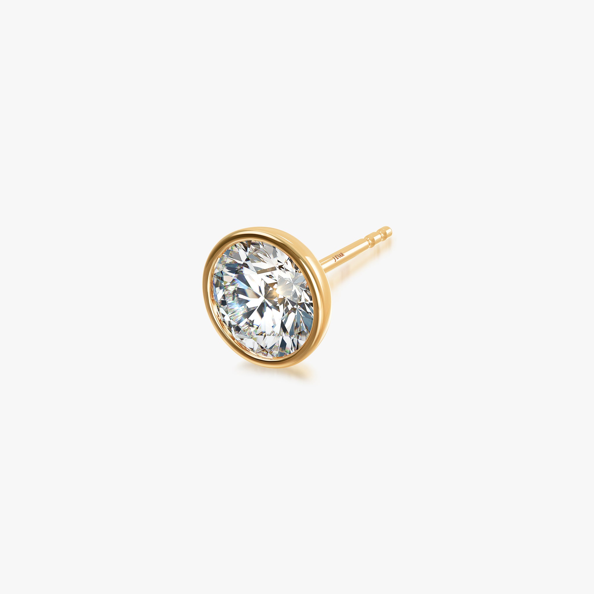 J'EVAR 18KT Yellow Gold Elements ALTR Lab Grown Diamond Bezel Stud Earrings Side perspective View