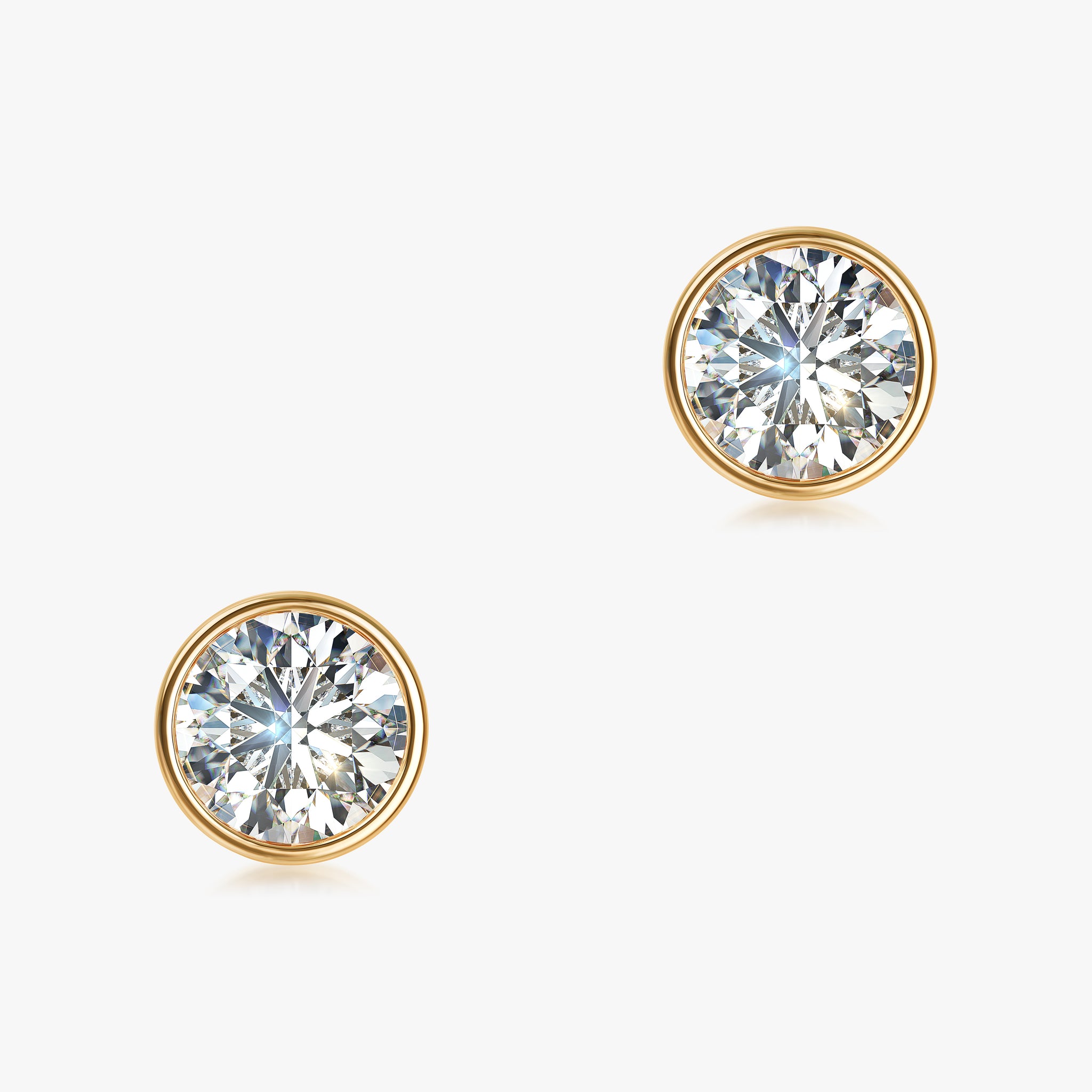 J'EVAR 18KT Yellow Gold Elements ALTR Lab Grown Diamond Bezel Stud Earrings Front View