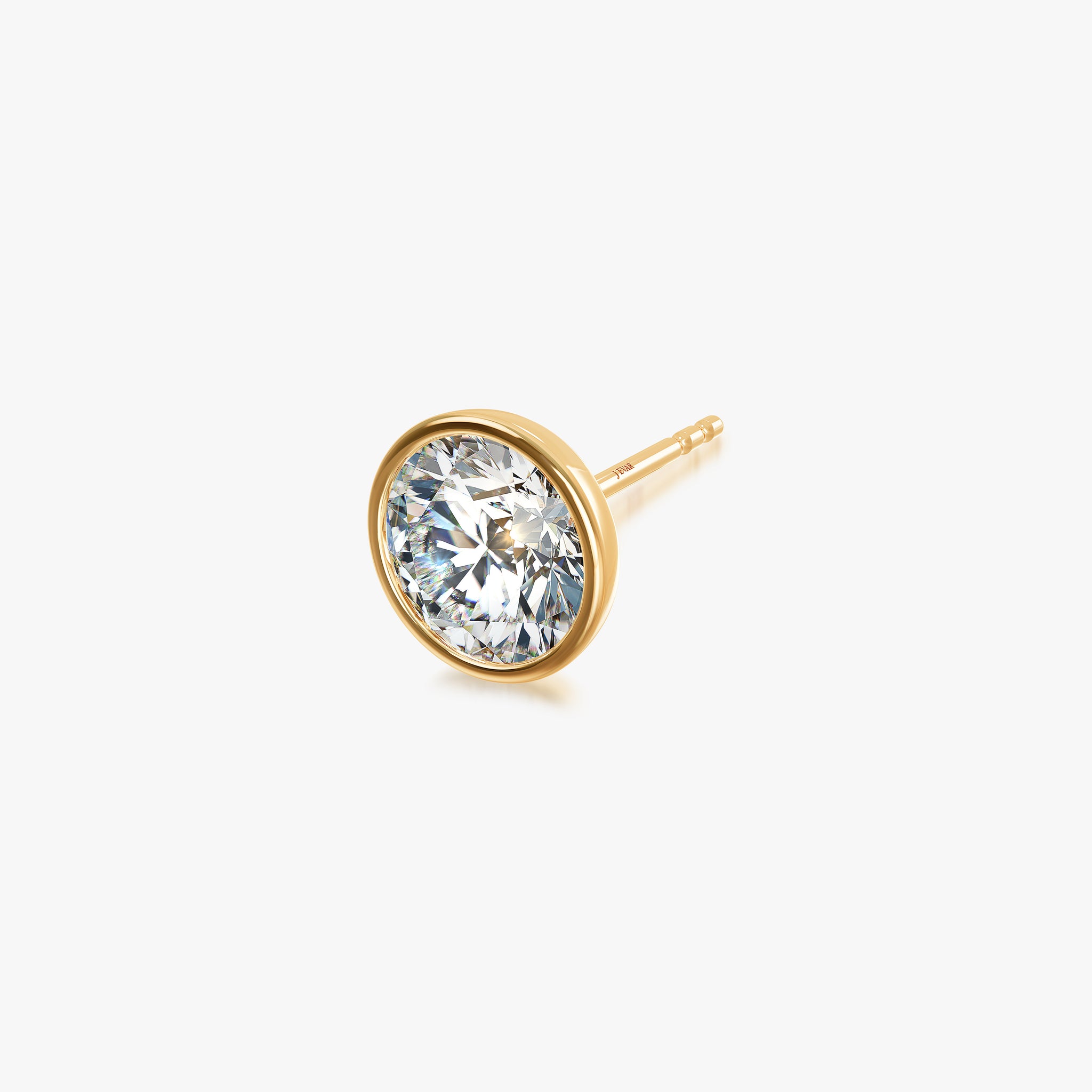 J'EVAR 18KT Yellow Gold Elements ALTR Lab Grown Diamond Bezel Stud Earrings Side Perspective View