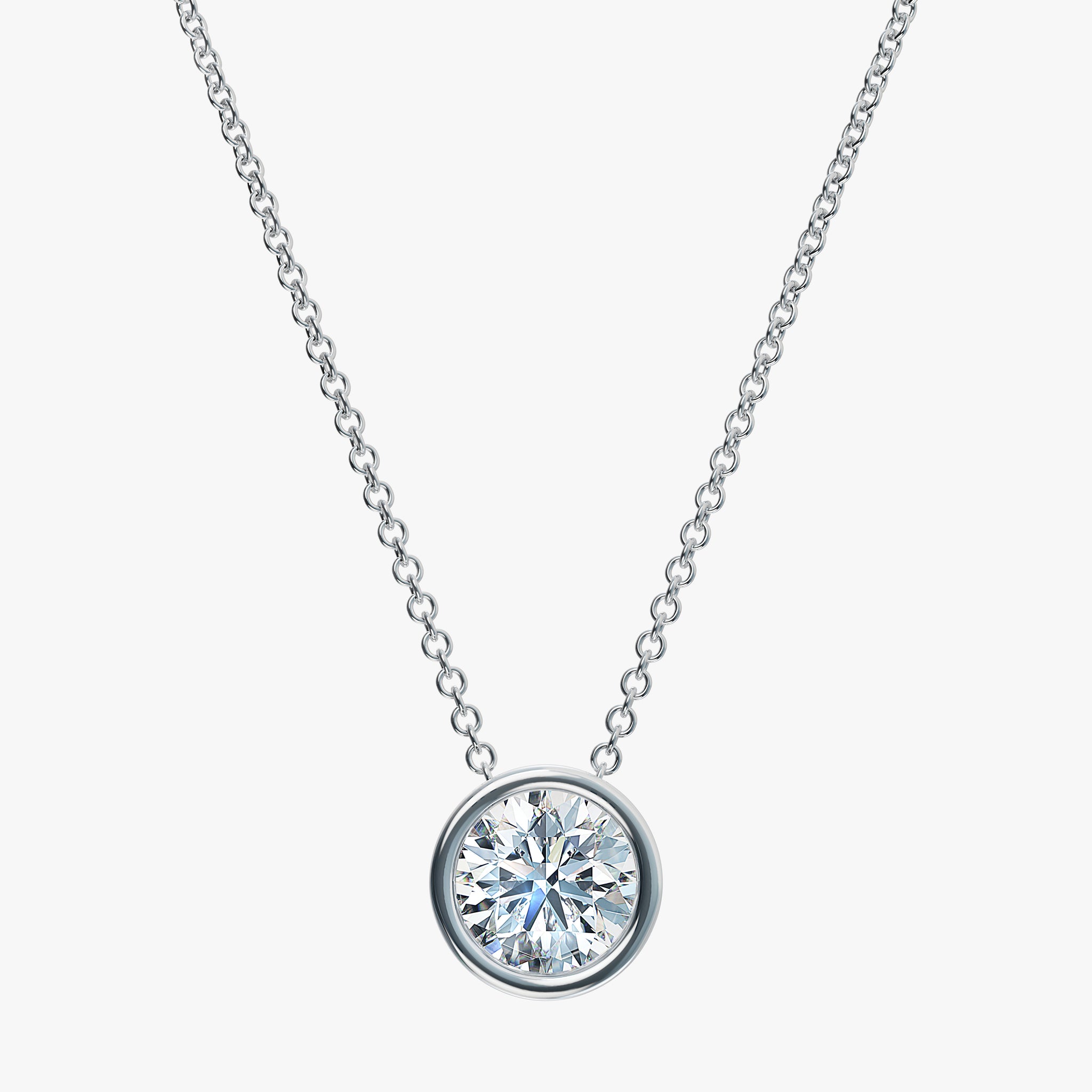 J'EVAR 14KT White Gold Solitaire Diamond Necklace ALTR Lab Grown Bezel Solitaire Diamond Necklace Front View