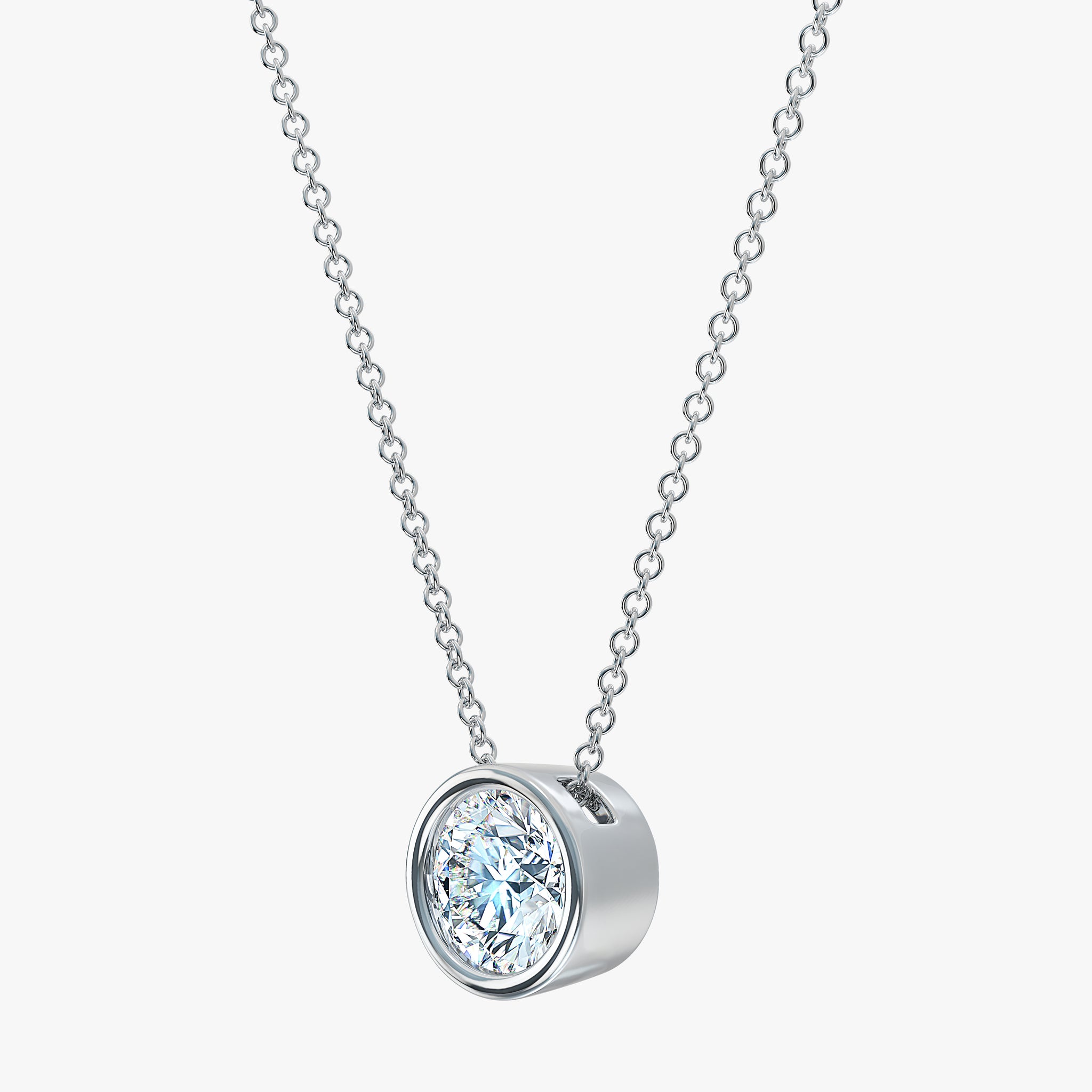 J'EVAR 14KT White Gold Solitaire Diamond Necklace ALTR Lab Grown Bezel Solitaire Diamond Necklace Side Perpective View