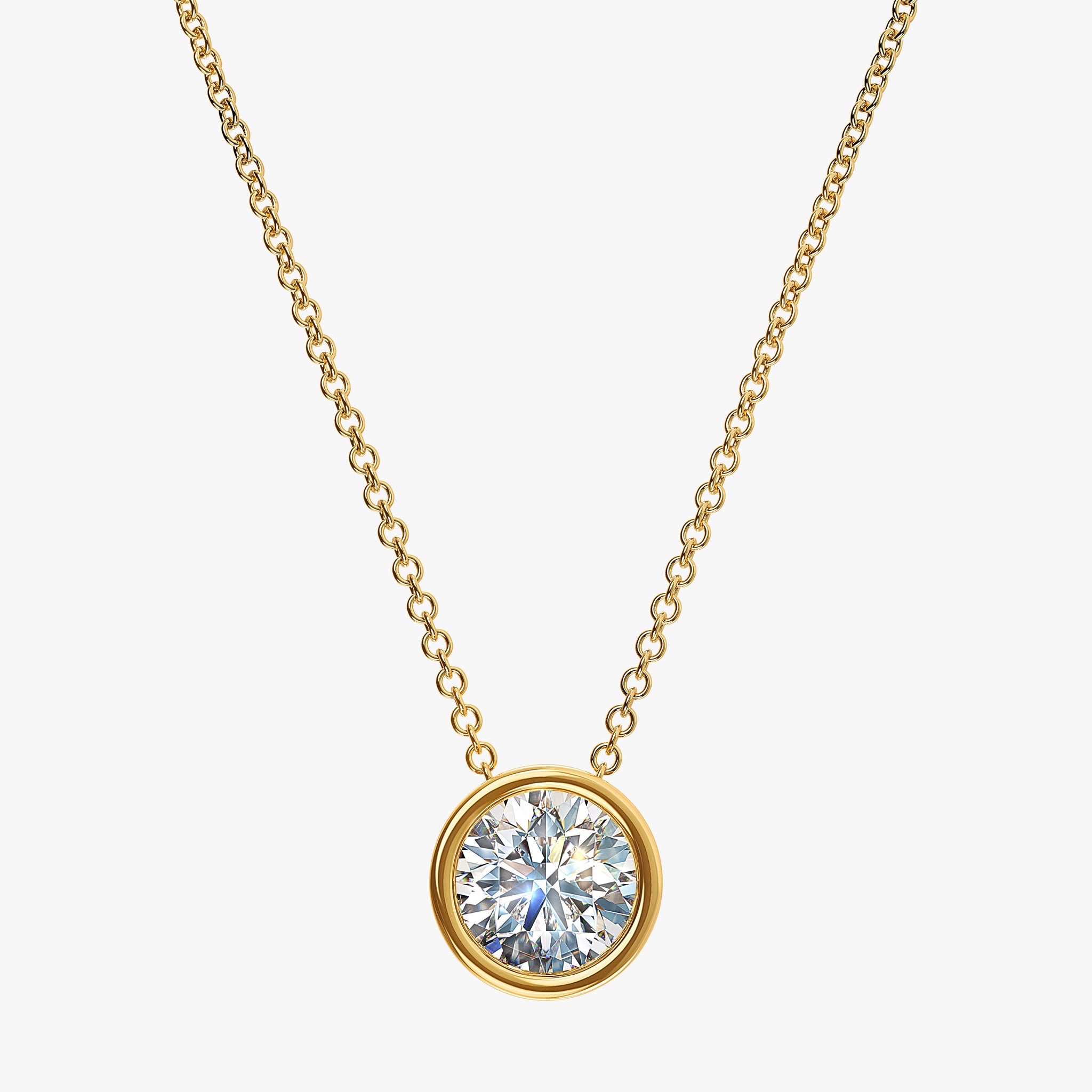 J'EVAR 14kt Yellow Gold Solitaire Diamond Necklace ALTR Lab Grown Bezel Solitaire Diamond Necklace Front View