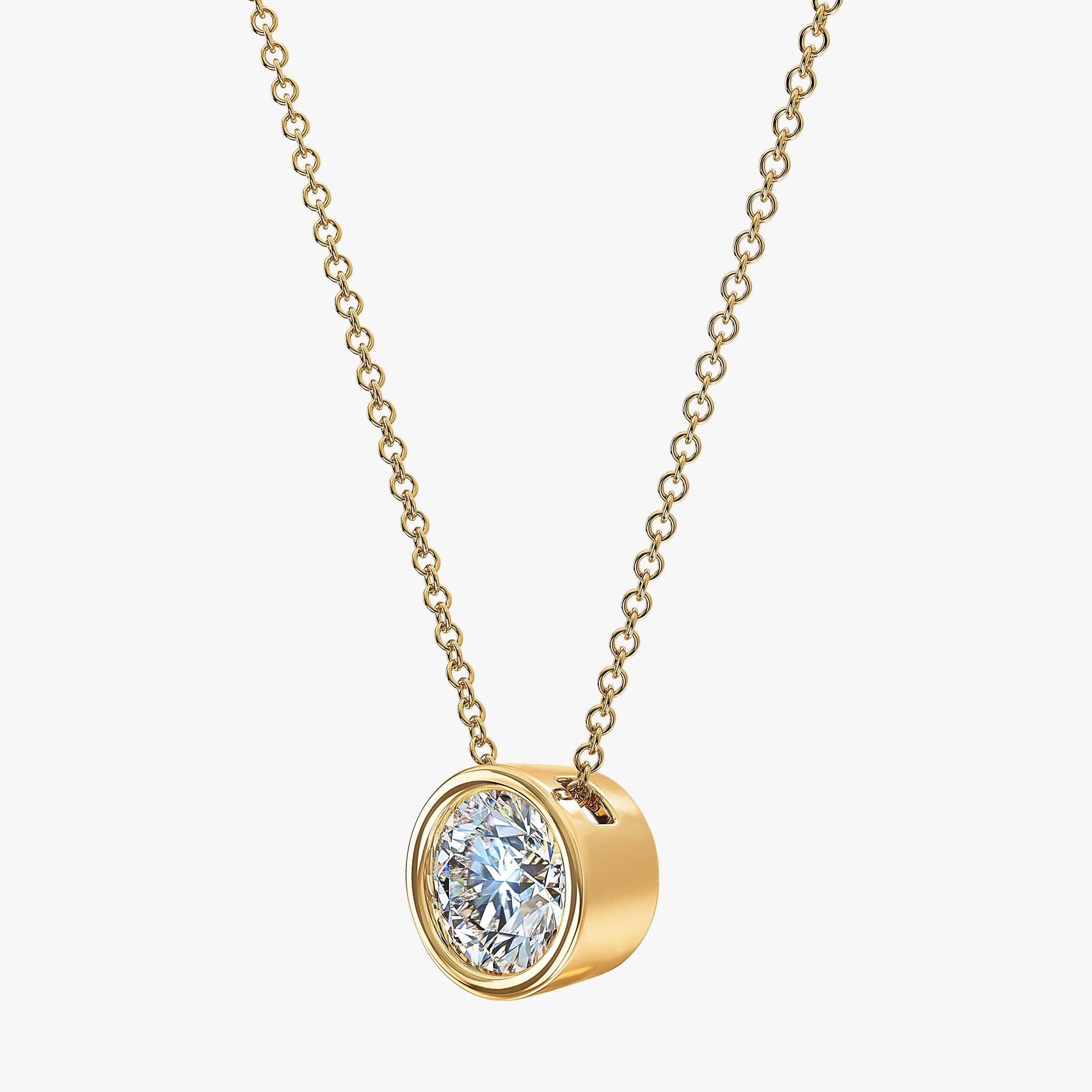 J'EVAR 14kt Yellow Gold Solitaire Diamond Necklace ALTR Lab Grown Bezel Solitaire Diamond Necklace Side Perpective View