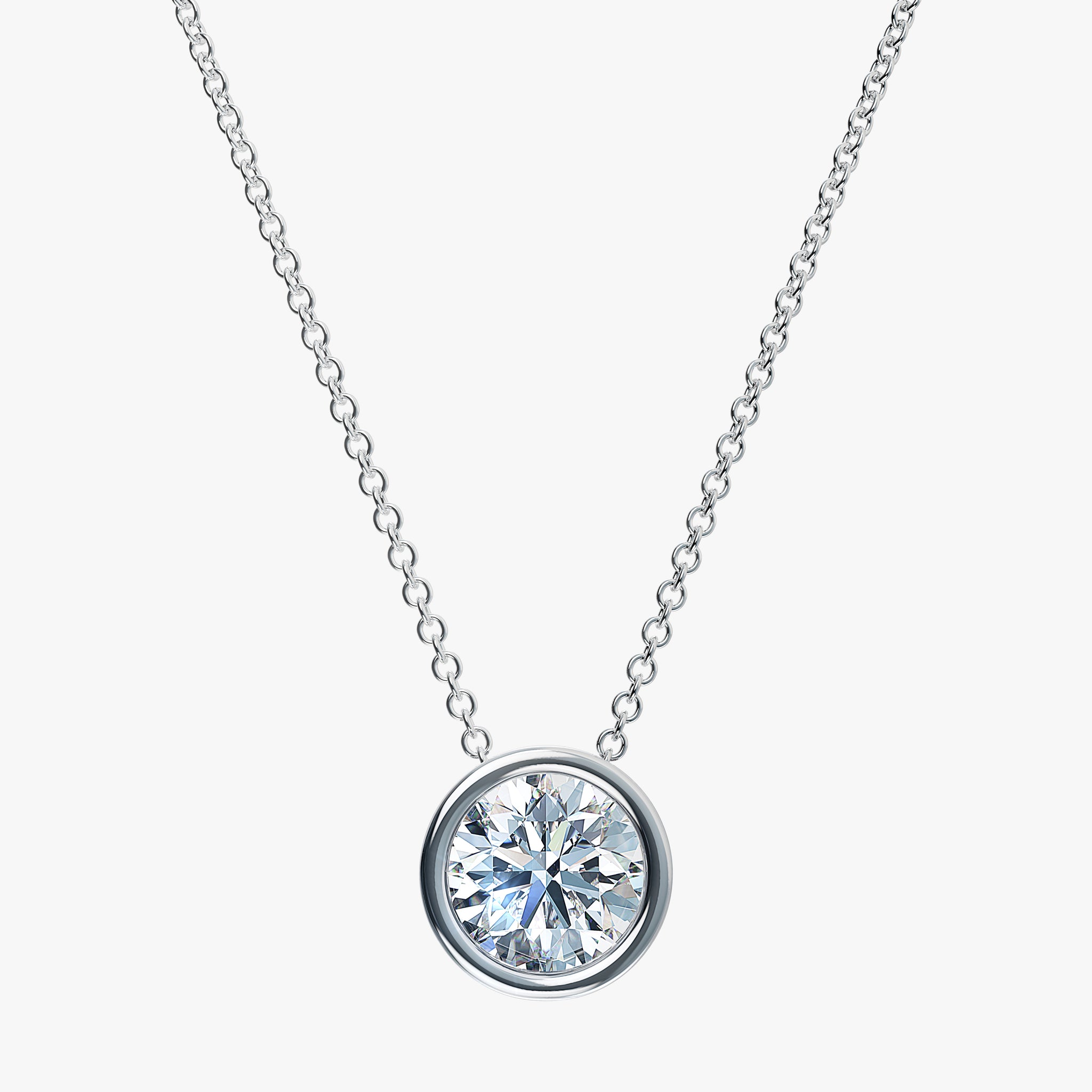 J'EVAR 14KT White Gold Solitaire Diamond Necklace ALTR Lab Grown Bezel Solitaire Diamond Necklace Front View