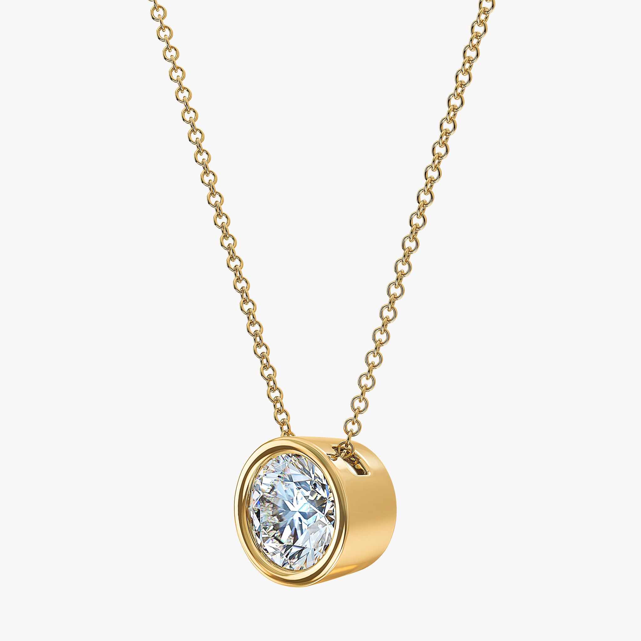 J'EVAR 14kt Yellow Gold Solitaire Diamond Necklace ALTR Lab Grown Bezel Solitaire Diamond Necklace Front View