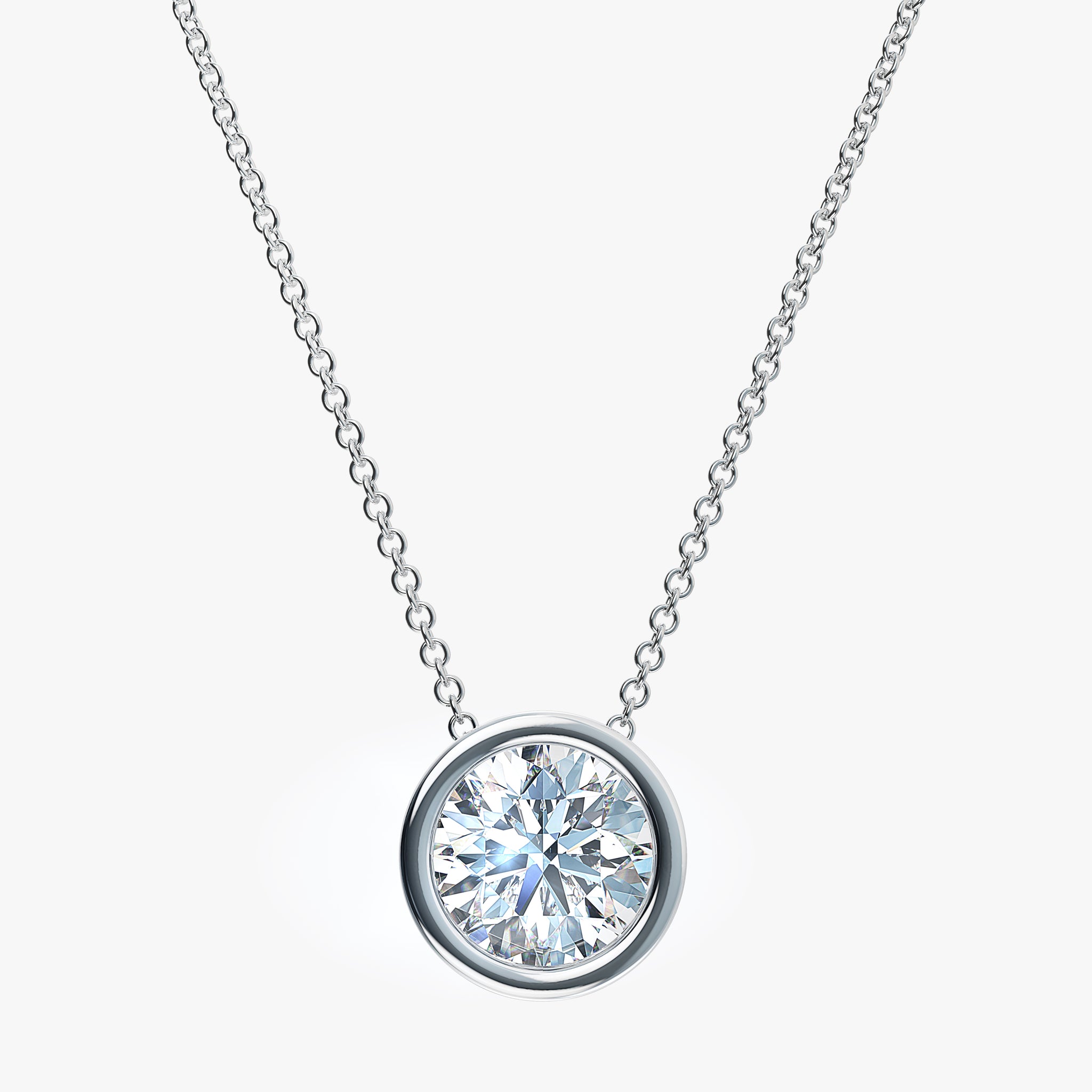 J'EVAR 14KT White Gold Solitaire Diamond Necklace ALTR Lab Grown Bezel Solitaire Diamond Necklace Front View