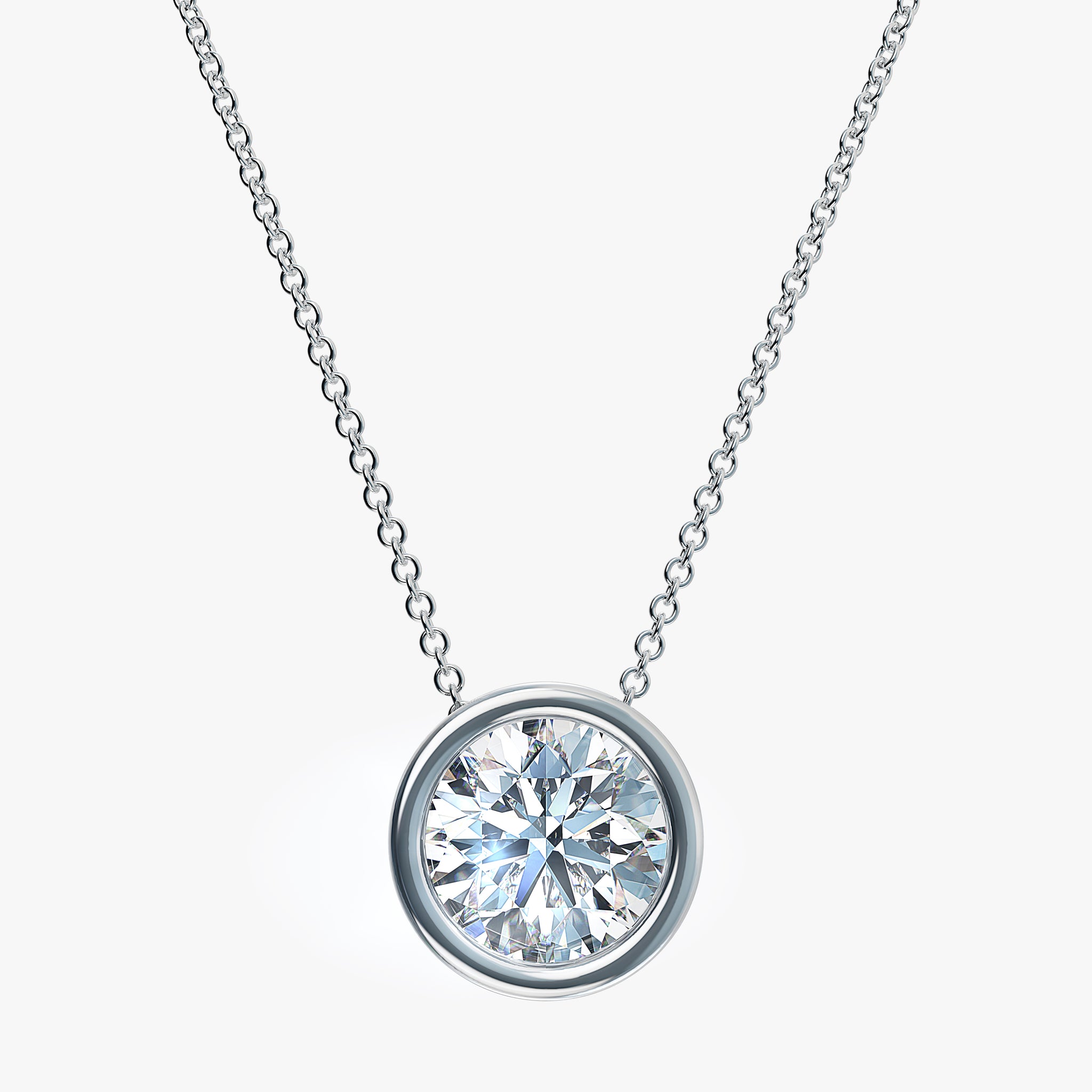 J'EVAR 14KT White Gold Solitaire Diamond Necklace ALTR Lab Grown Bezel Solitaire Diamond Necklace Front View