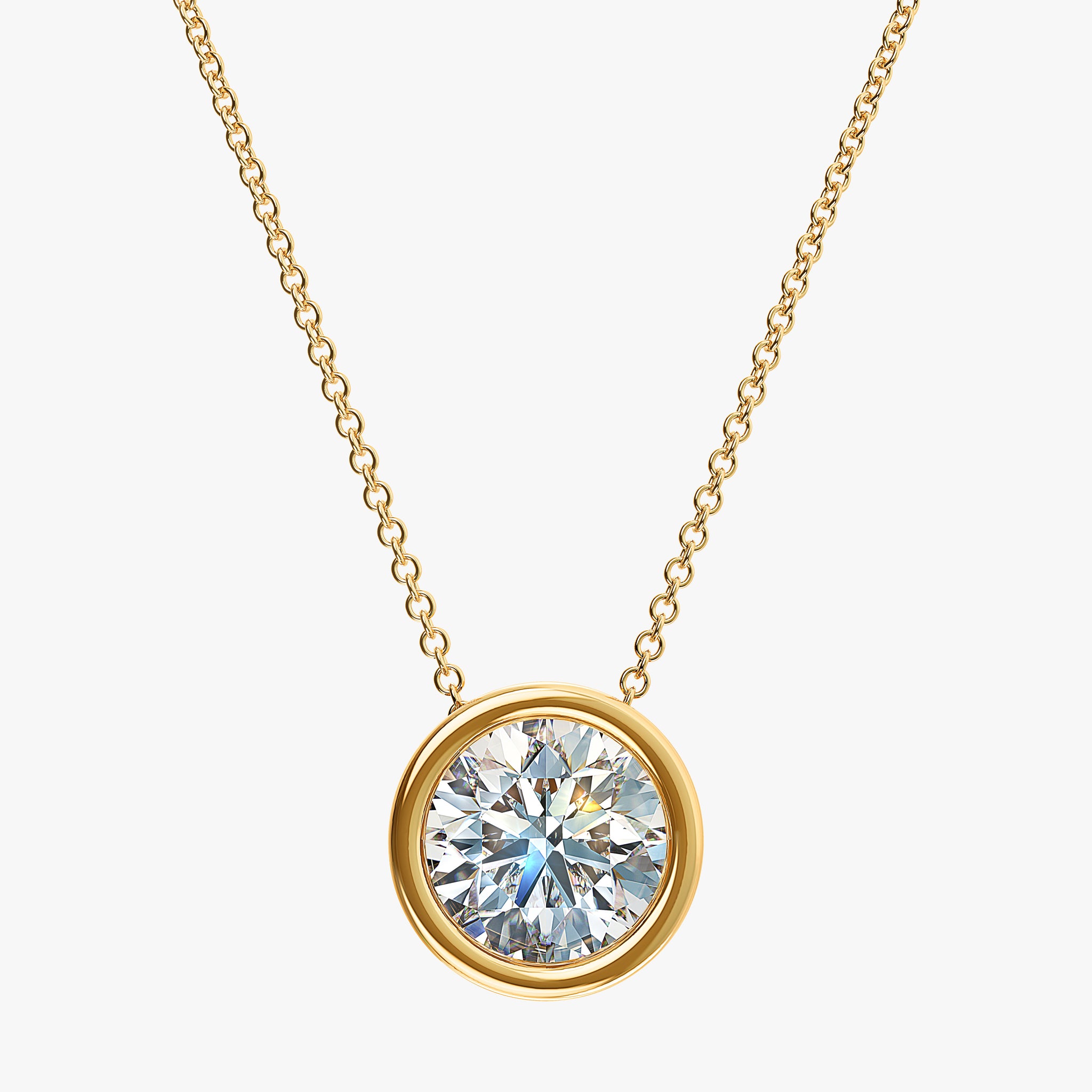 J'EVAR 14kt Yellow Gold Solitaire Diamond Necklace ALTR Lab Grown Bezel Solitaire Diamond Necklace Front View