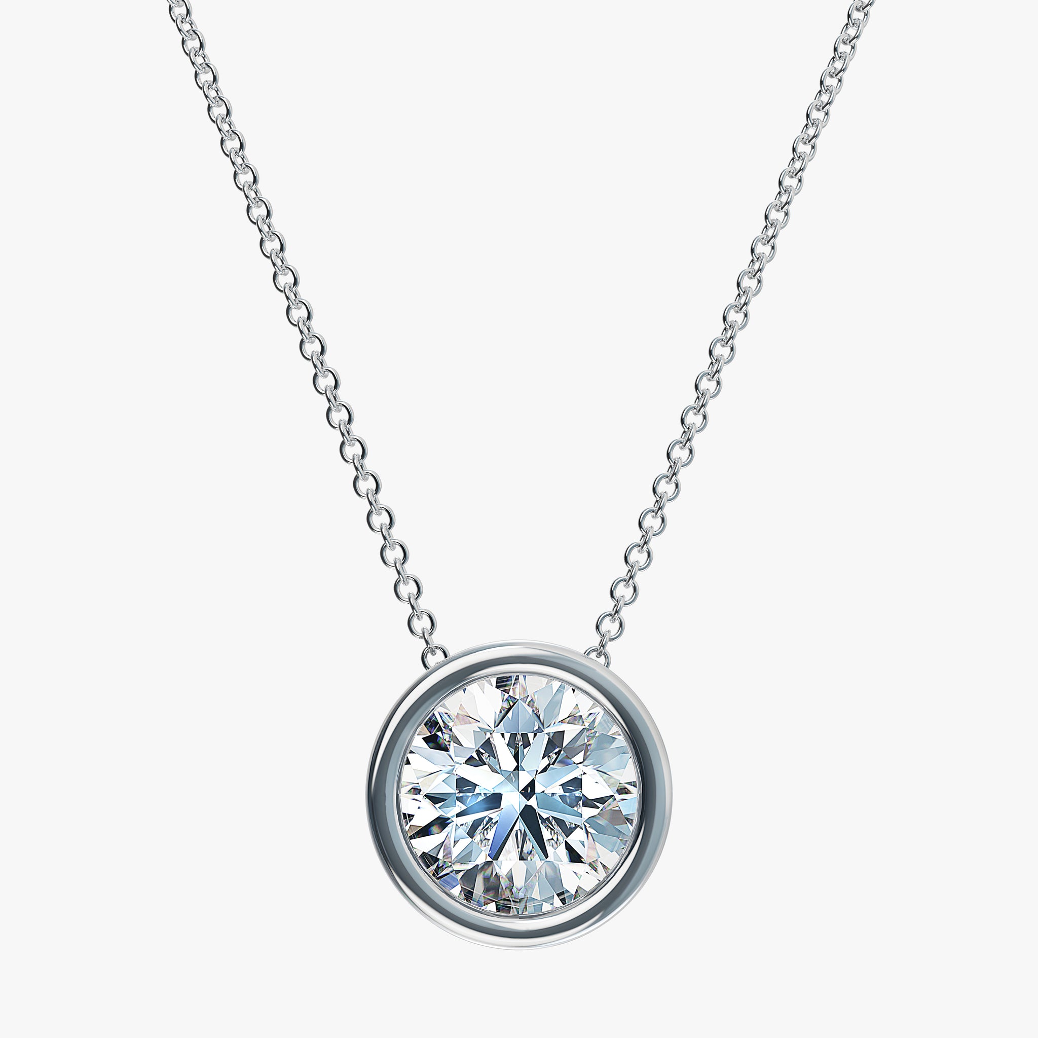 J'EVAR 14KT White Gold Solitaire Diamond Necklace ALTR Lab Grown Bezel Solitaire Diamond Necklace Front View