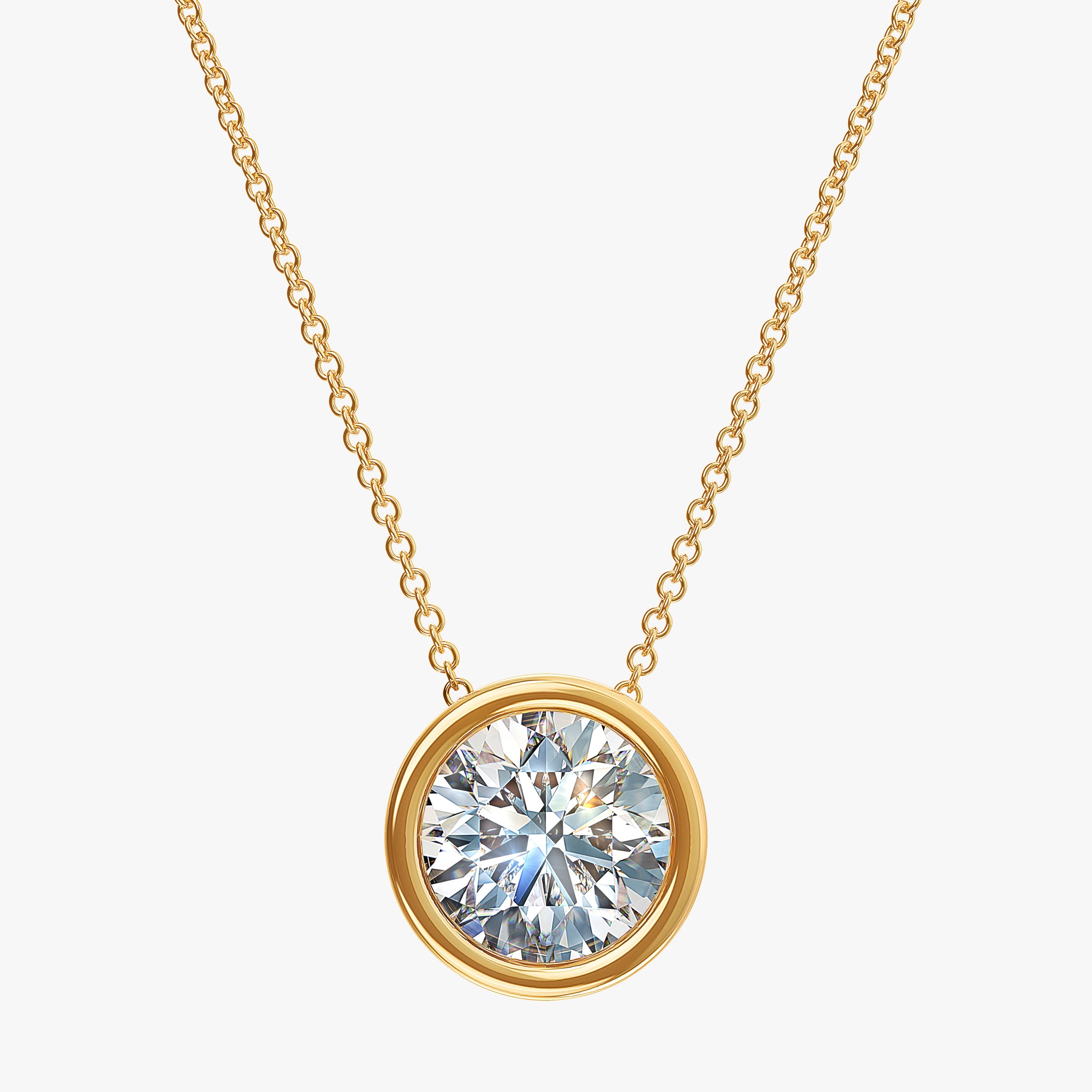 J'EVAR 14kt Yellow Gold Solitaire Diamond Necklace ALTR Lab Grown Bezel Solitaire Diamond Necklace Front View