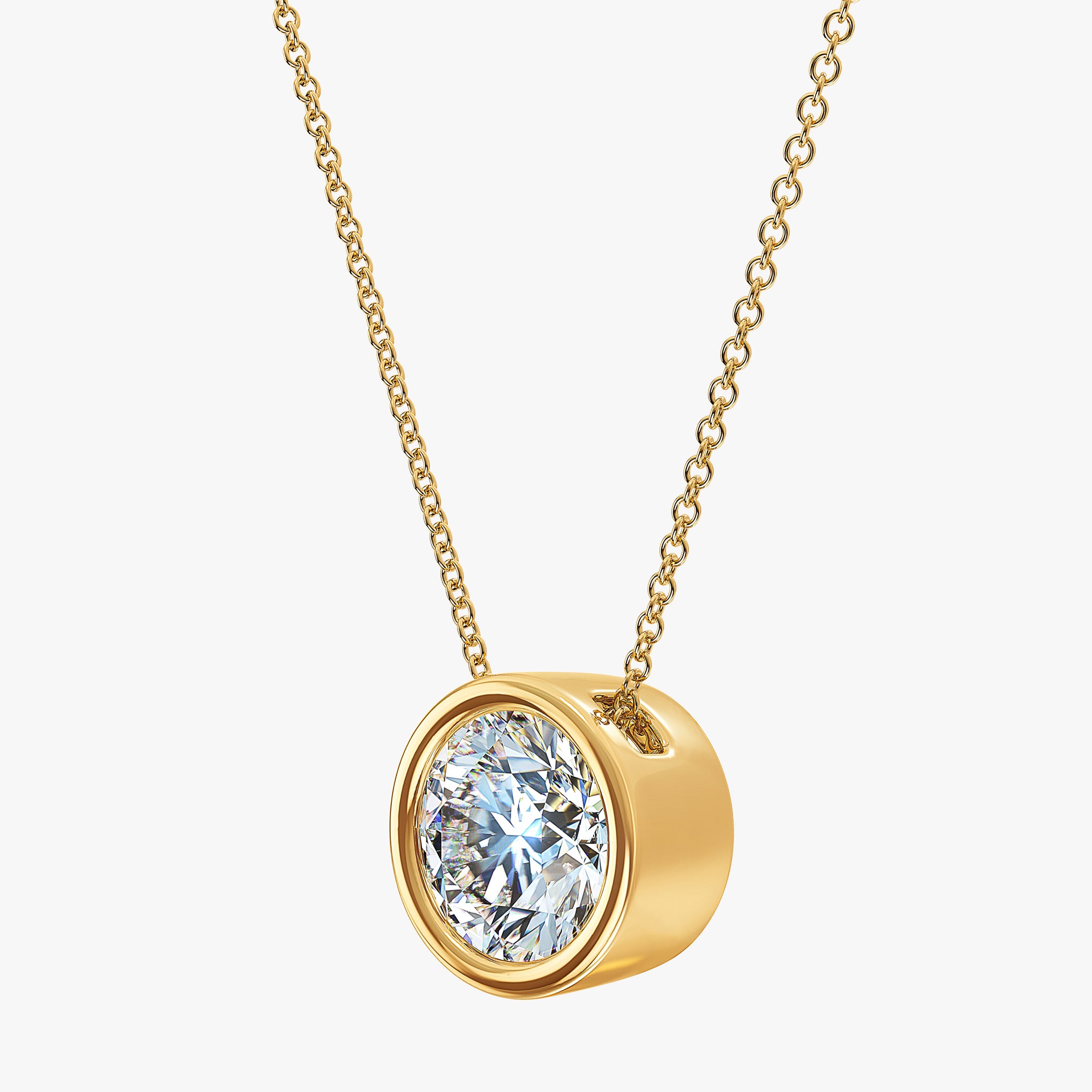 J'EVAR 14kt Yellow Gold Solitaire Diamond Necklace ALTR Lab Grown Bezel Solitaire Diamond Necklace Side Perpective View