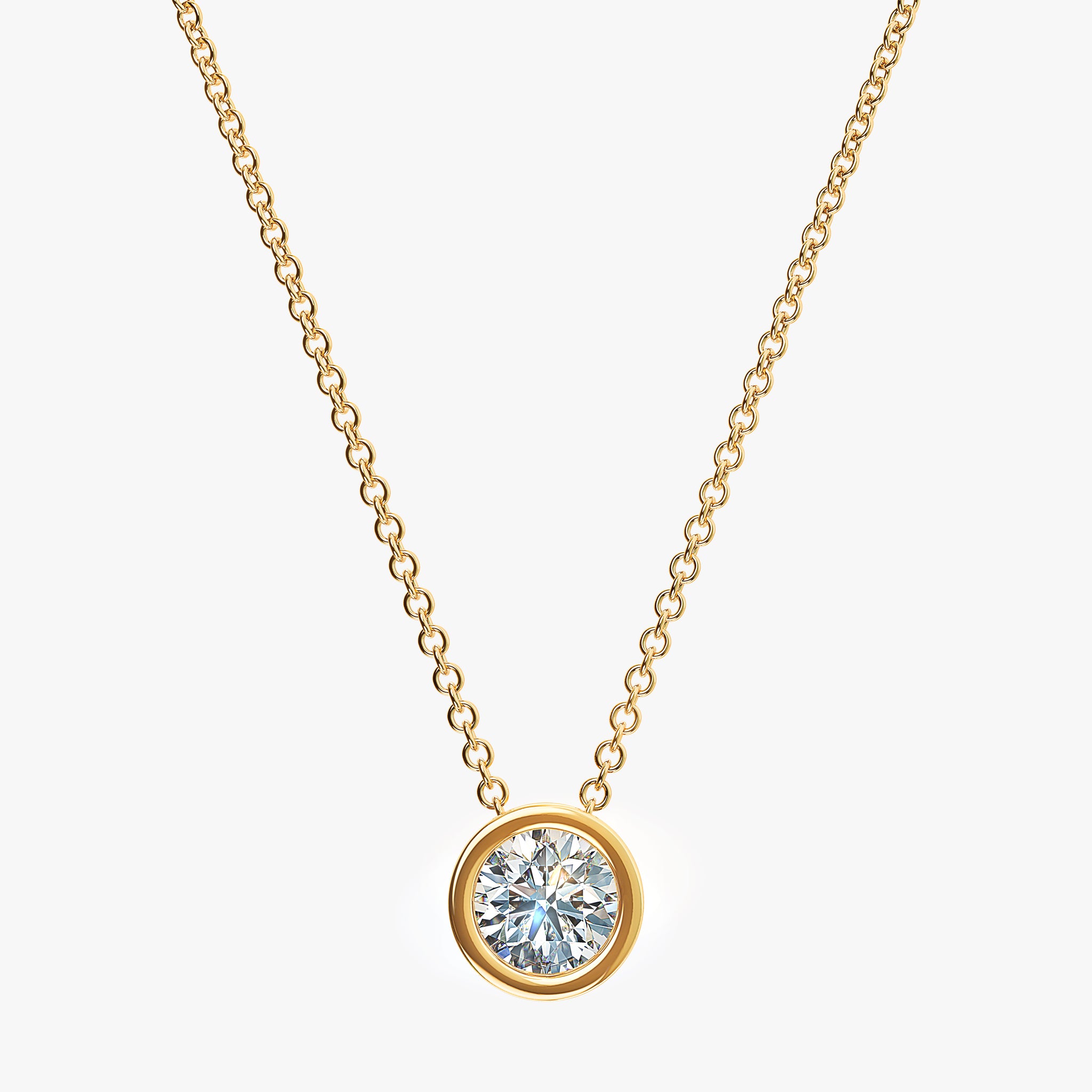 J'EVAR 14kt Yellow Gold Solitaire Diamond Necklace ALTR Lab Grown Bezel Solitaire Diamond Necklace Front View