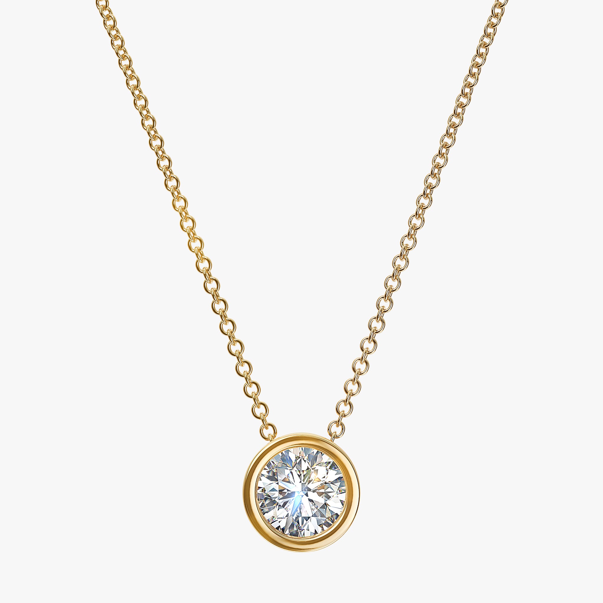 J'EVAR 14kt Yellow Gold Solitaire Diamond Necklace ALTR Lab Grown Bezel Solitaire Diamond Necklace Front View