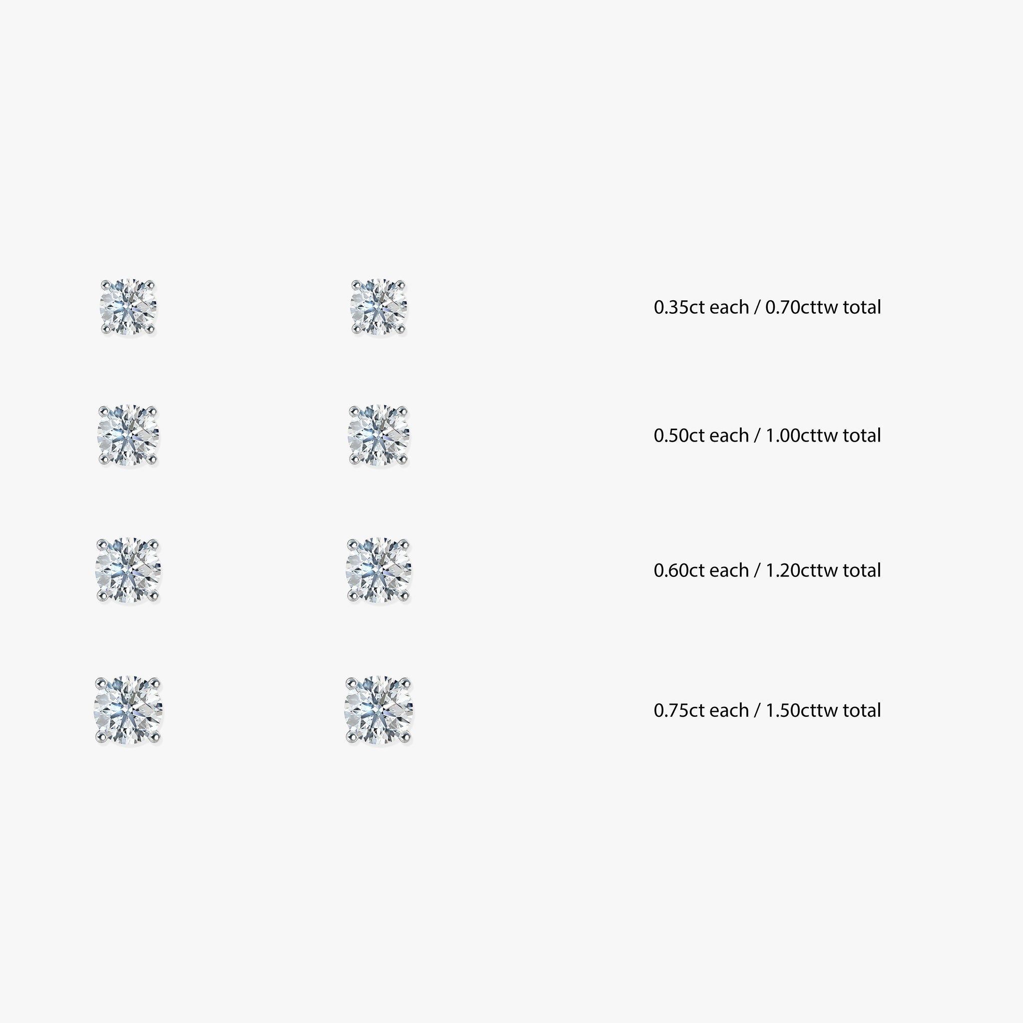 J'EVAR 14KT White Gold ALTR Lab Grown Diamond Stud Earrings Size Guide