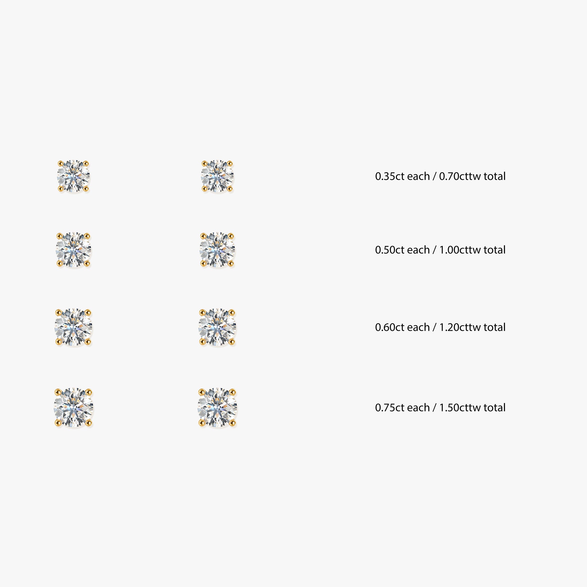 J'EVAR 14KT Yellow Gold ALTR Lab Grown Diamond Stud Earrings Size Guide