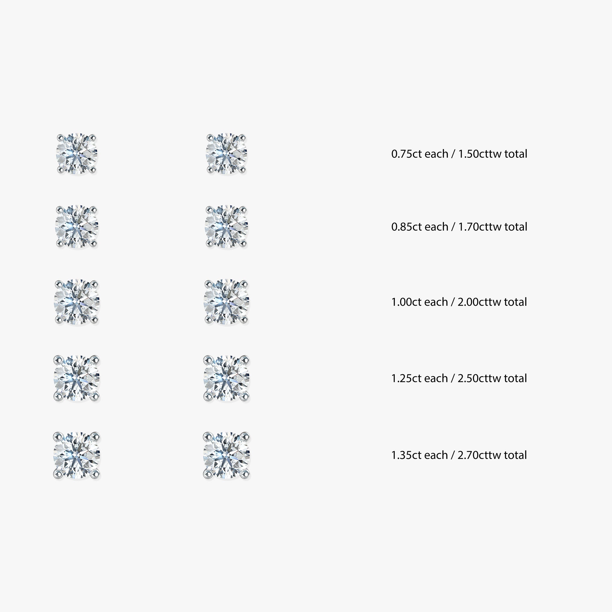 J'EVAR 14KT White Gold ALTR Lab Grown Diamond Stud Earrings Size Guide