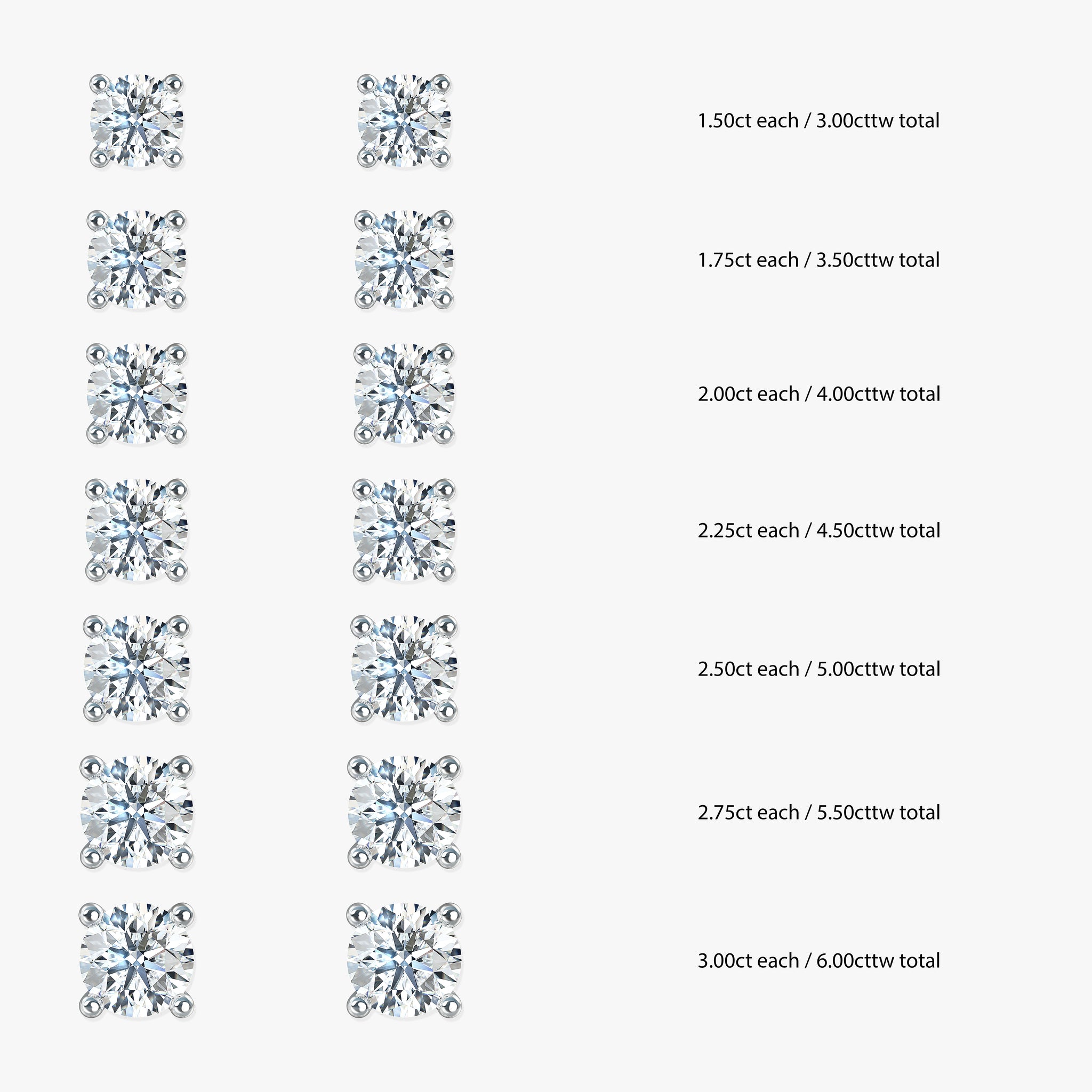 J'EVAR 18KT White Gold ALTR Lab Grown Diamond Single Stud Earring with Guardian Backs Size Guide
