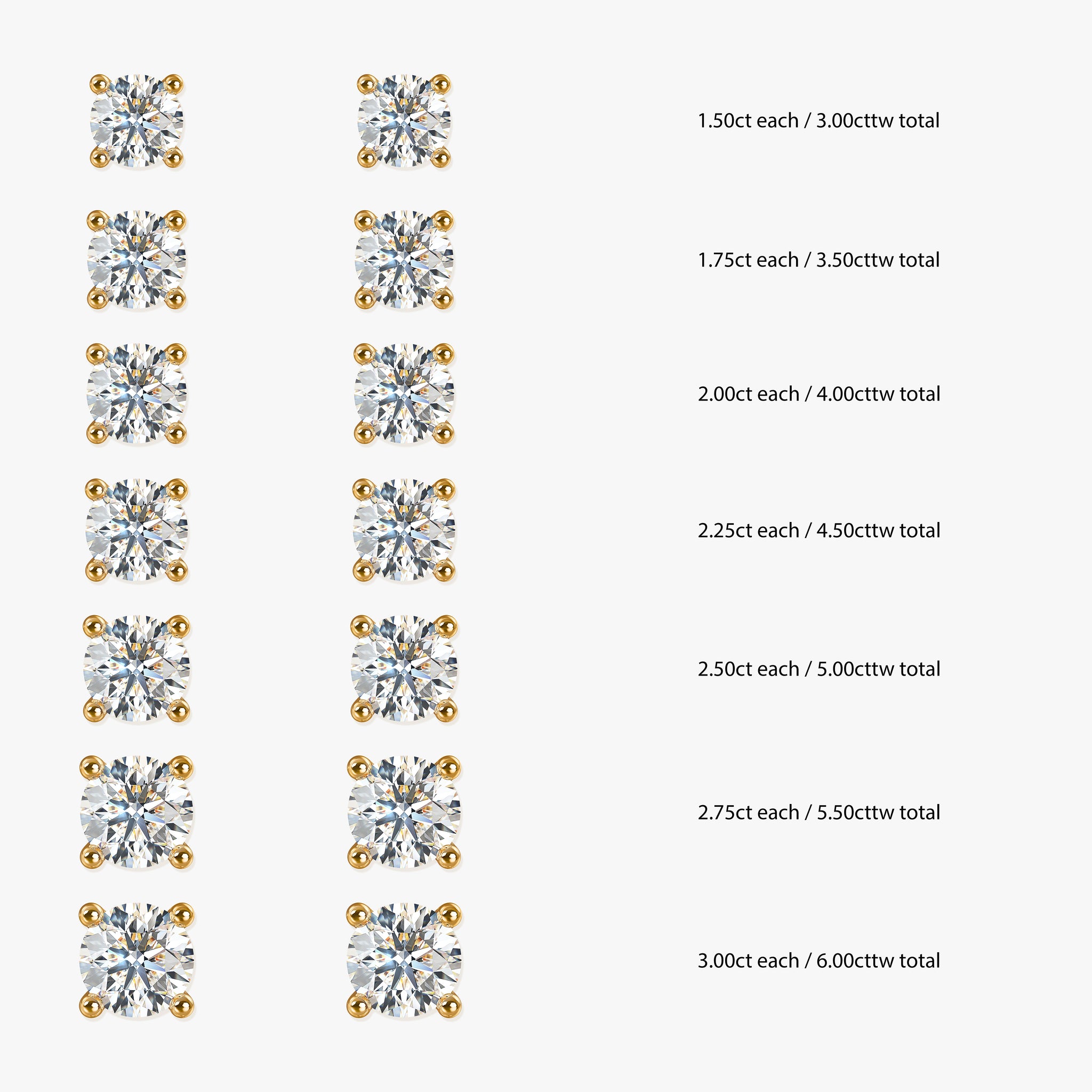 J'EVAR 18KT Yellow Gold ALTR Lab Grown Diamond Single Stud Earring Size Guide