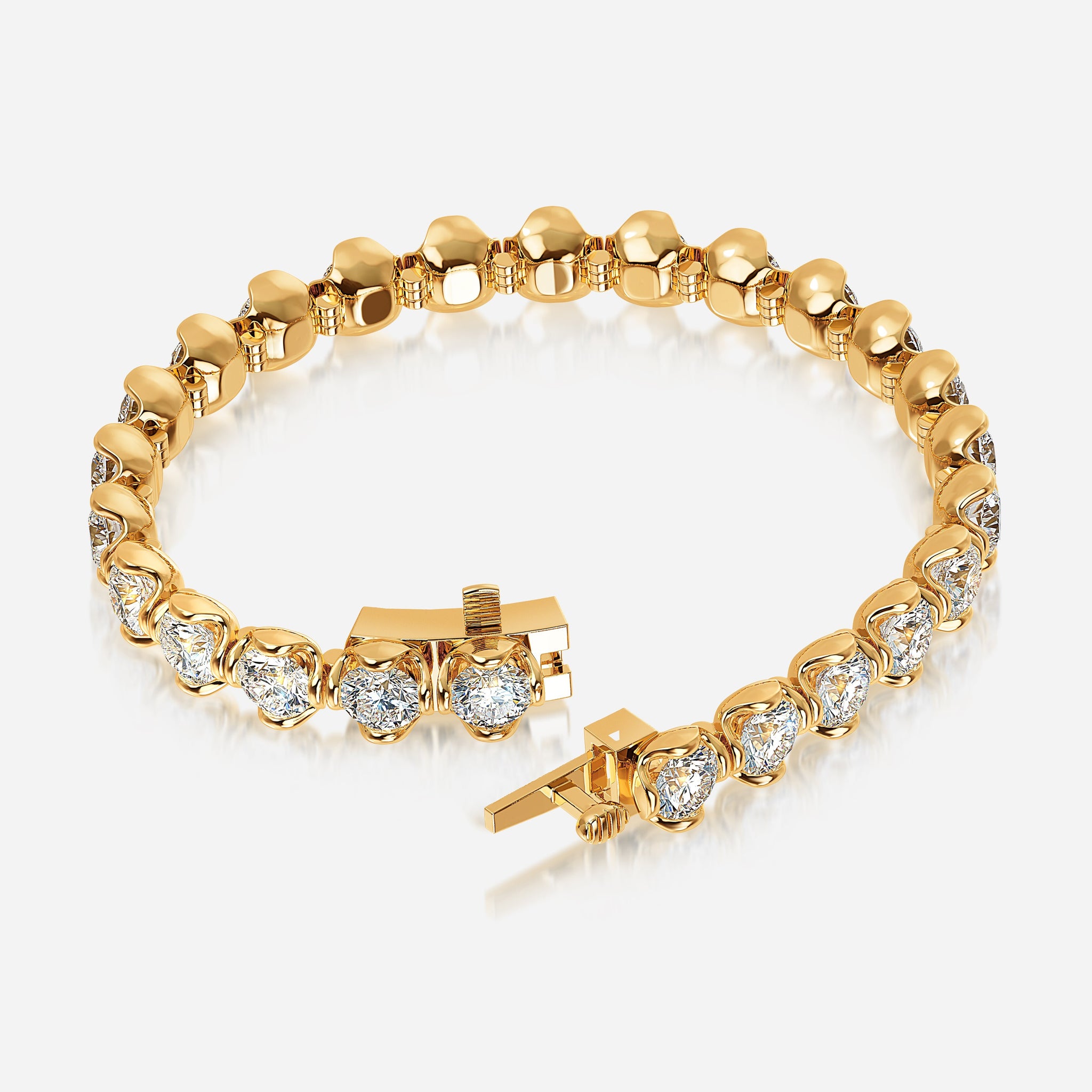 J'EVAR 18KT Yellow Gold Lotus Petals ALTR Lab Grown Diamond Tennis Bracelet Lock View