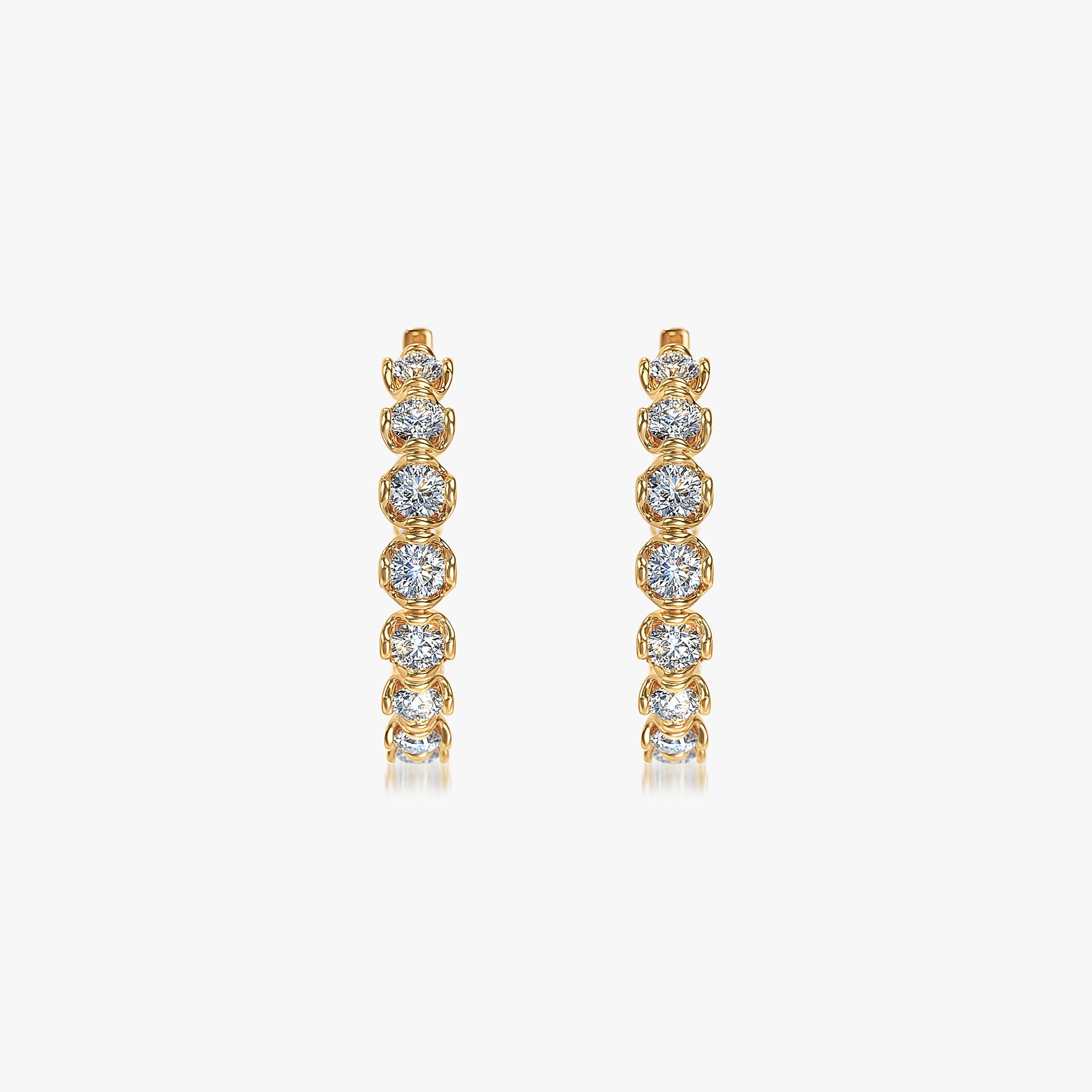 J'EVAR 14KT Yellow Gold Jevar Lotus Petals ALTR Lab Grown Diamond Hoop Earrings Front View