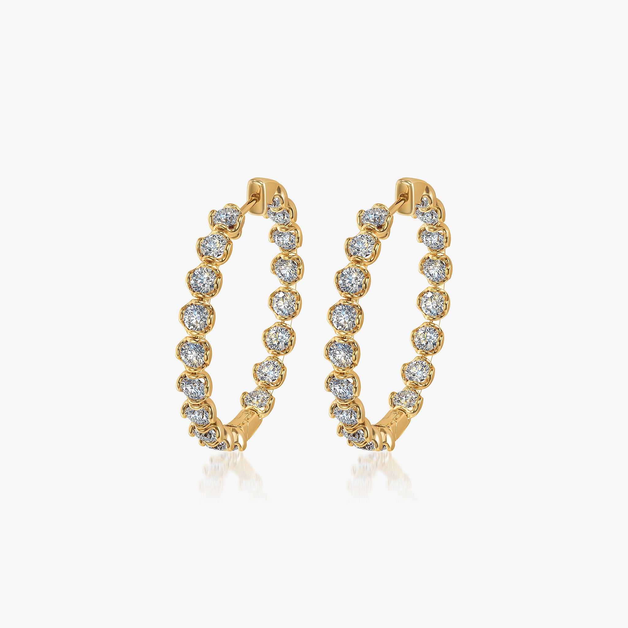 J'EVAR 14KT Yellow Gold Jevar Lotus Petals ALTR Lab Grown Diamond Hoop Earrings Perspective View