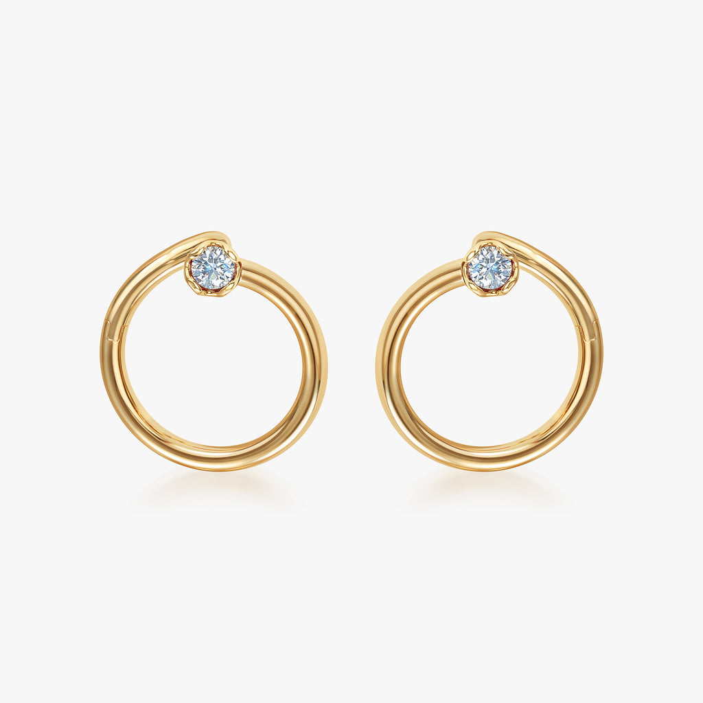 J'EVAR 14KT Yellow Gold Enso ALTR Lab Grown Diamond Earrings Front View | 0.30 CT