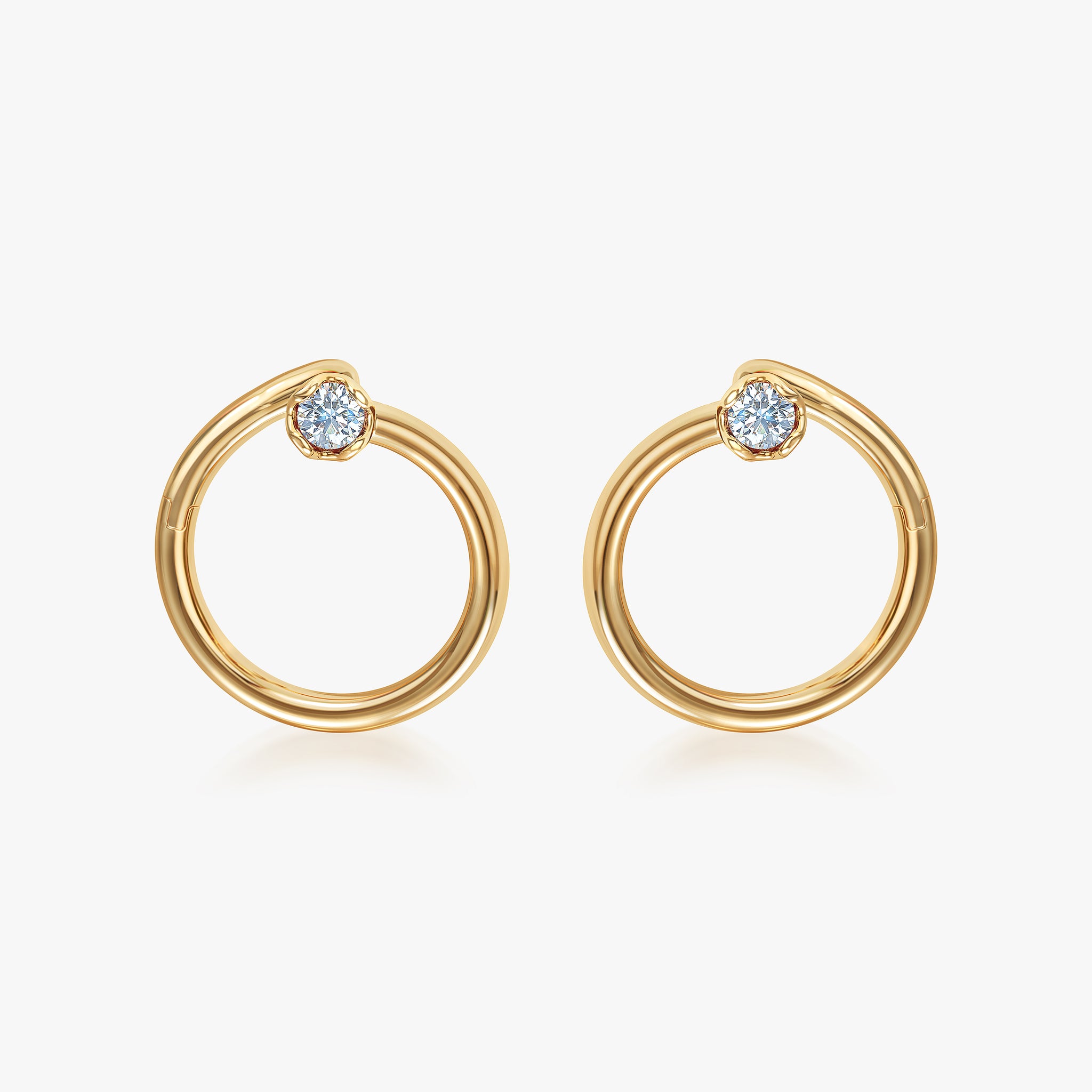 J'EVAR 14KT Yellow Gold Enso ALTR Lab Grown Diamond Earrings Front View