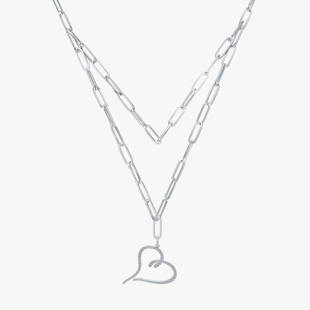 J'EVAR 14KT White Gold Two Row Paperclip Heart ALTR Lab Grown Diamond Necklace Front View | 1.00 CT