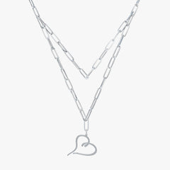 Two Row Paperclip Heart Necklace