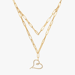 Two Row Paperclip Heart Necklace
