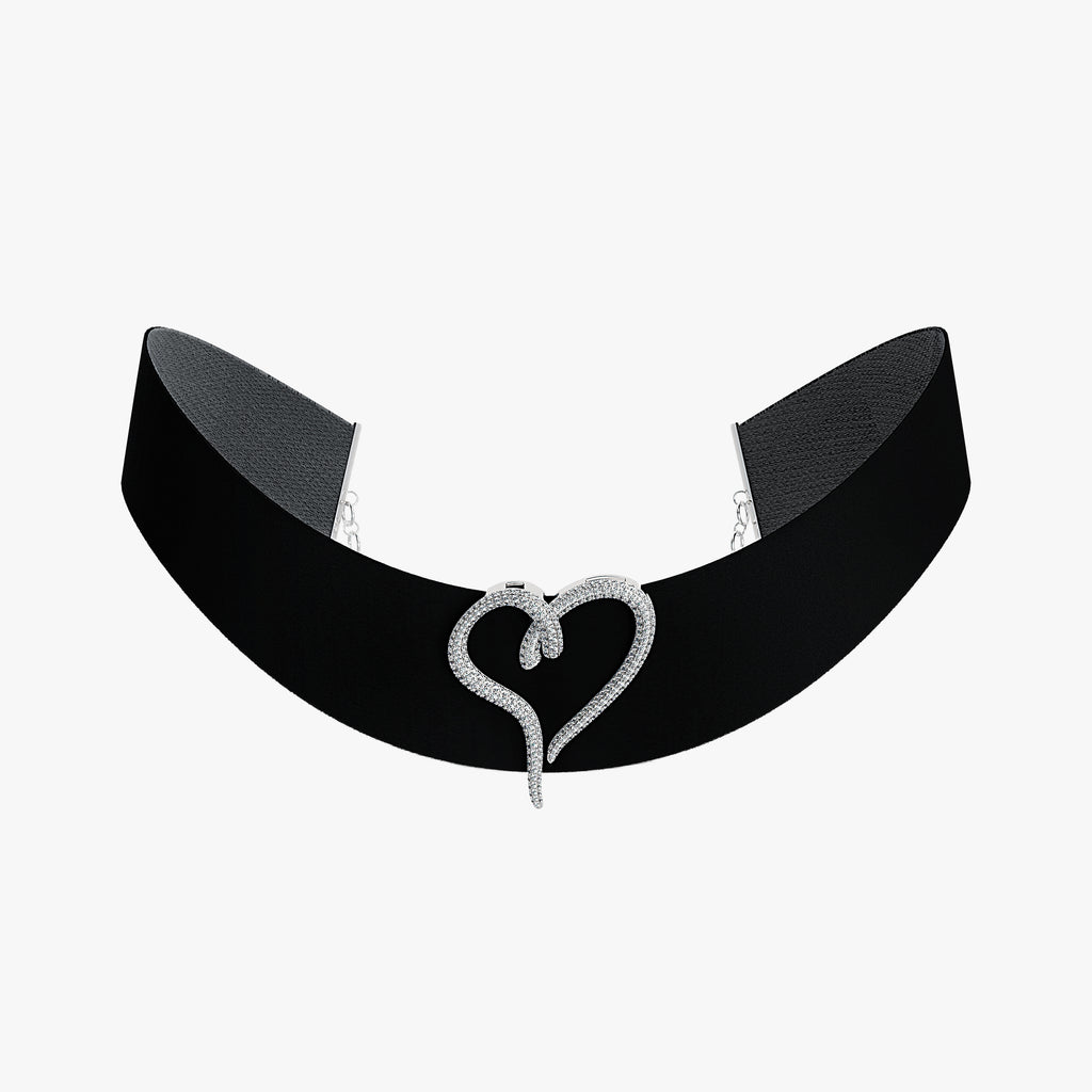 J'EVAR 14KT White Gold Pave Heart ALTR Lab Grown Diamond Choker Front View | 1.50 CT