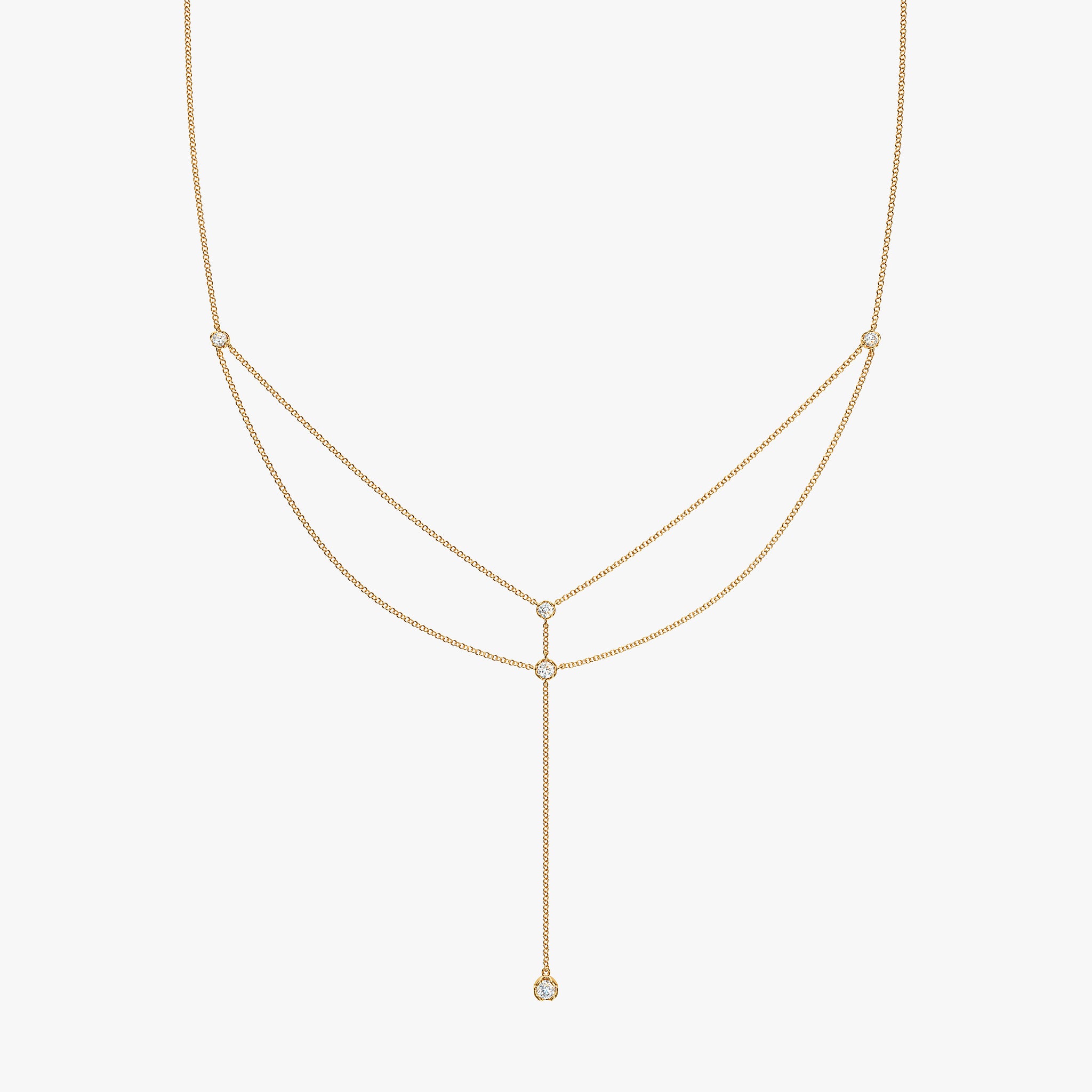 J'EVAR 14KT Yellow Gold Double-Layered Lariat ALTR Lab Grown Diamond Necklace Front View