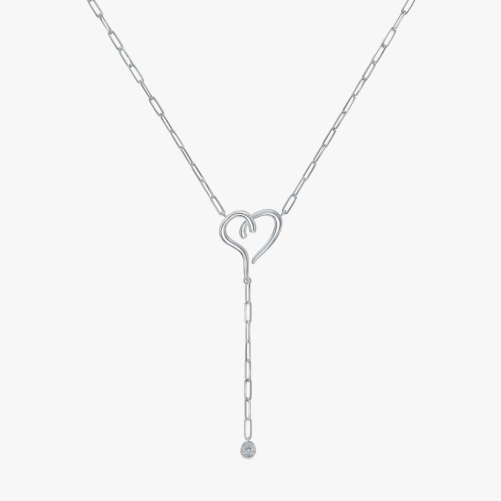J'EVAR 14KT White Gold Lariat Solitaire ALTR Lab Grown Diamond Necklace Front View | 0.10 CT