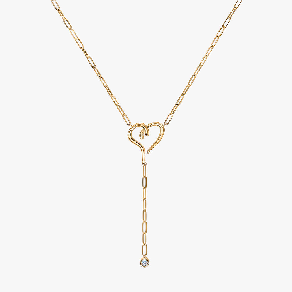 J'EVAR 14KT Yellow Gold Lariat Solitaire ALTR Lab Grown Diamond Necklace Front View | 0.10 CT